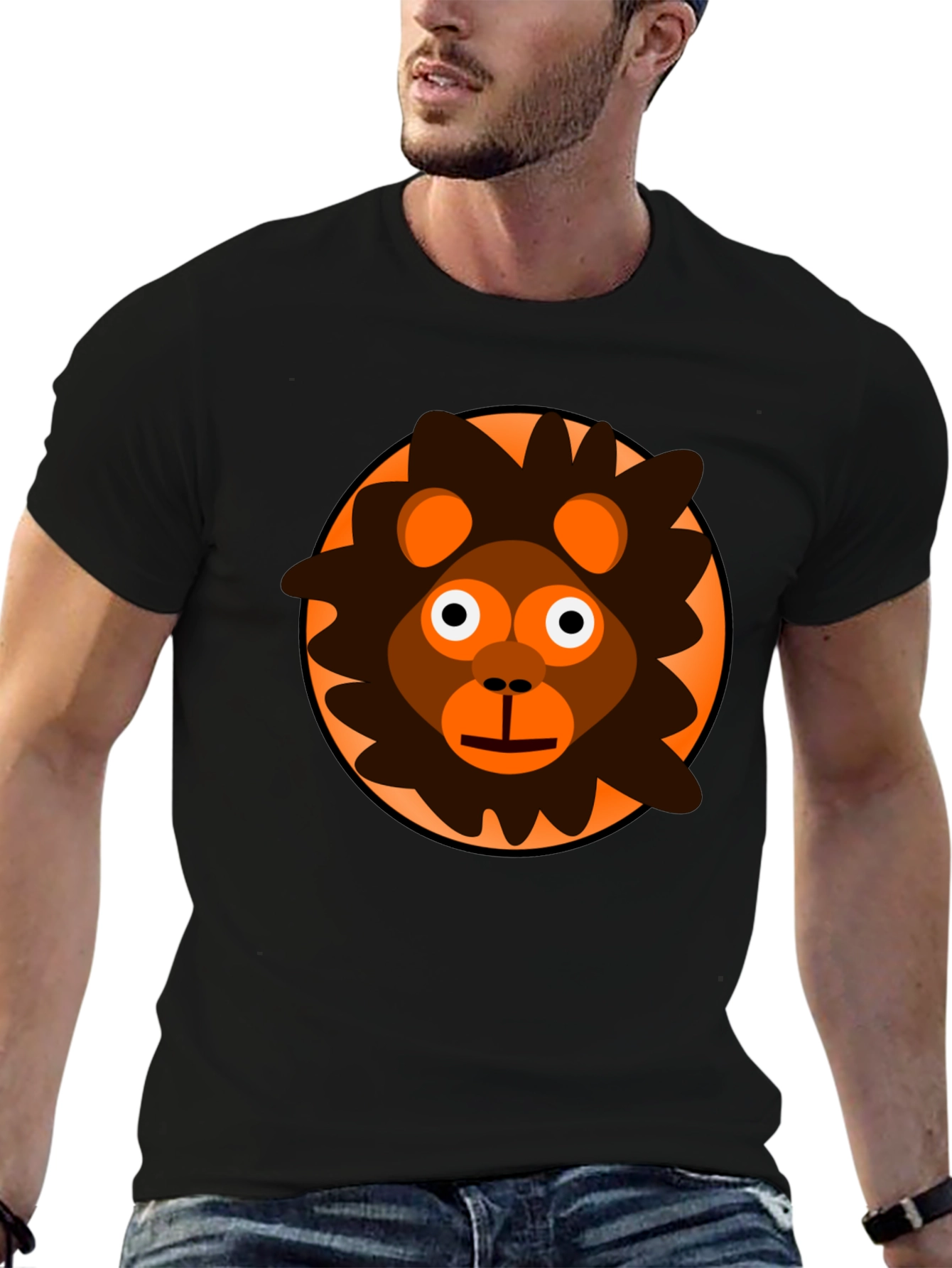 Cartoon Lion Graphic Black T-Shirt