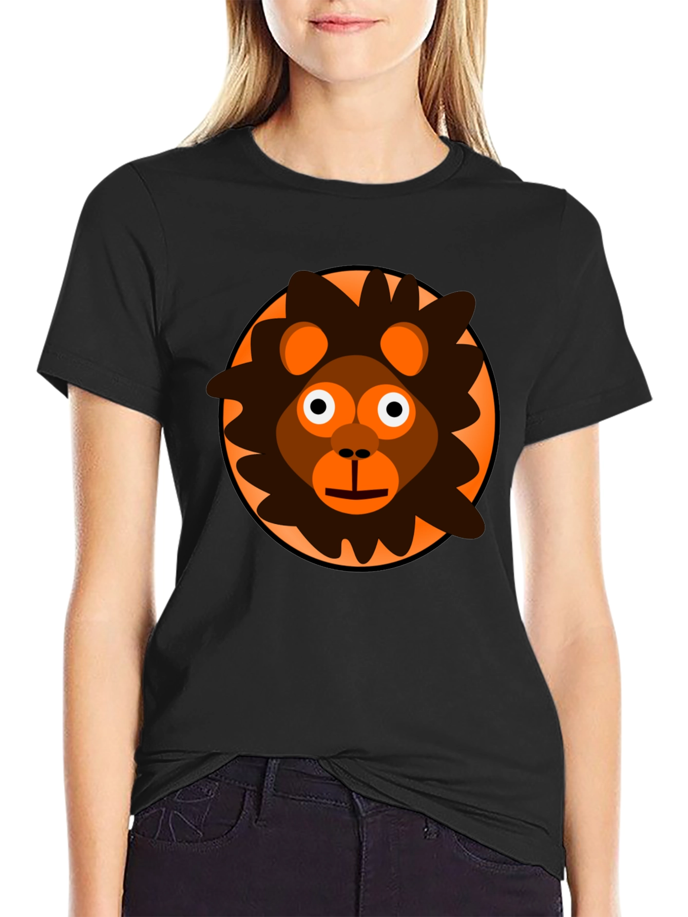 Cartoon Lion Graphic Black T-Shirt