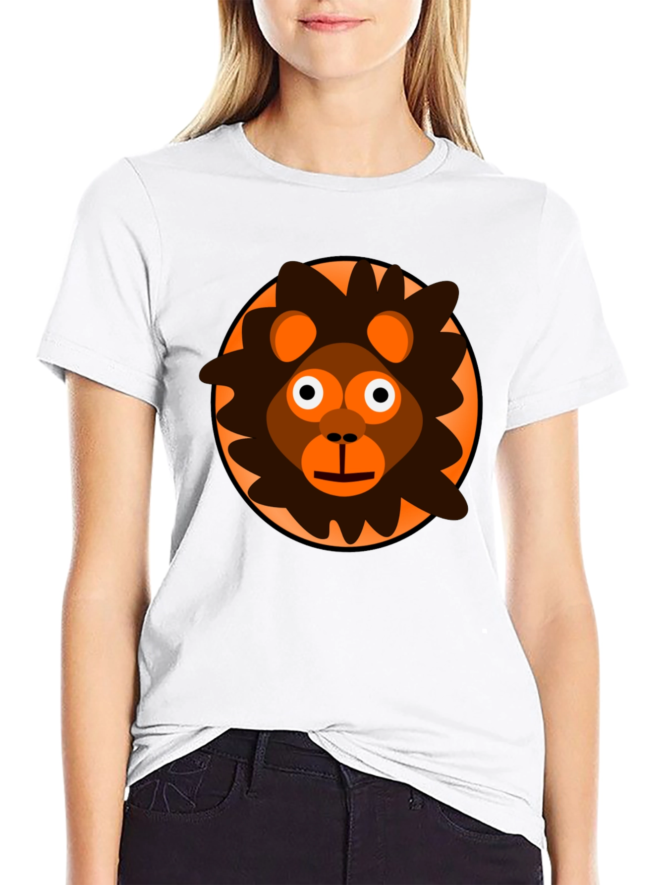 Cartoon Lion Graphic Black T-Shirt
