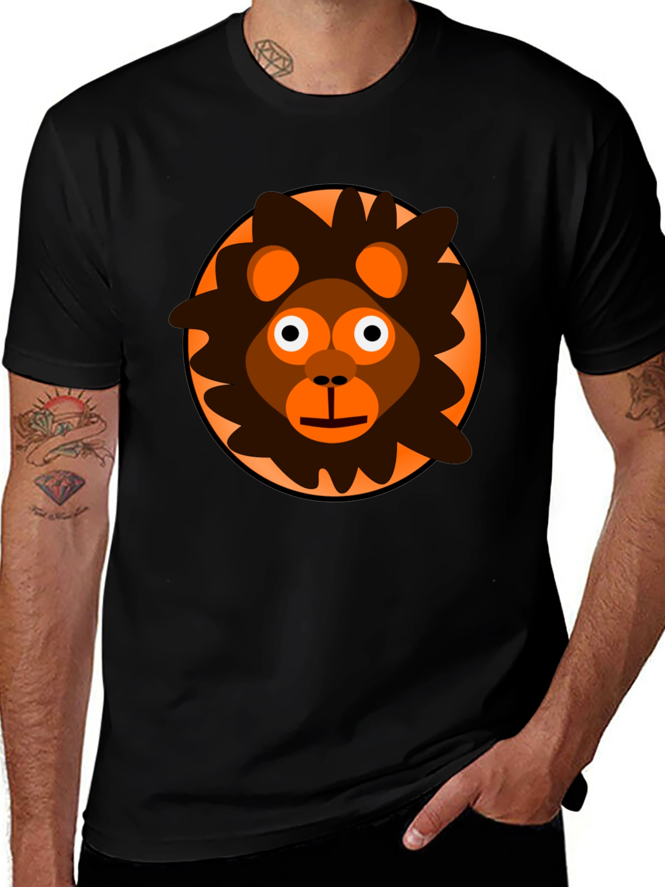 Cartoon Lion Graphic Black T-Shirt