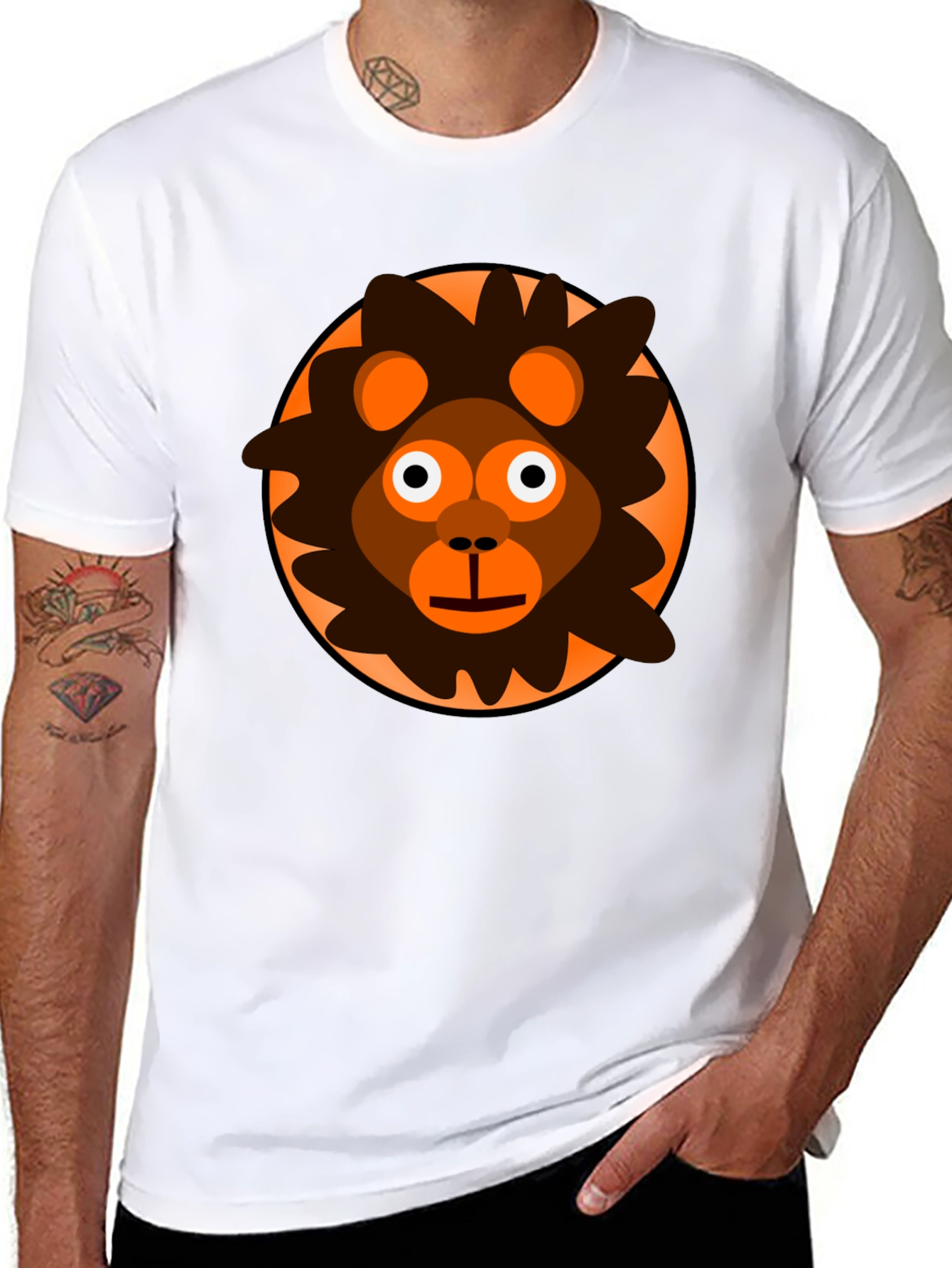 Cartoon Lion Graphic Black T-Shirt