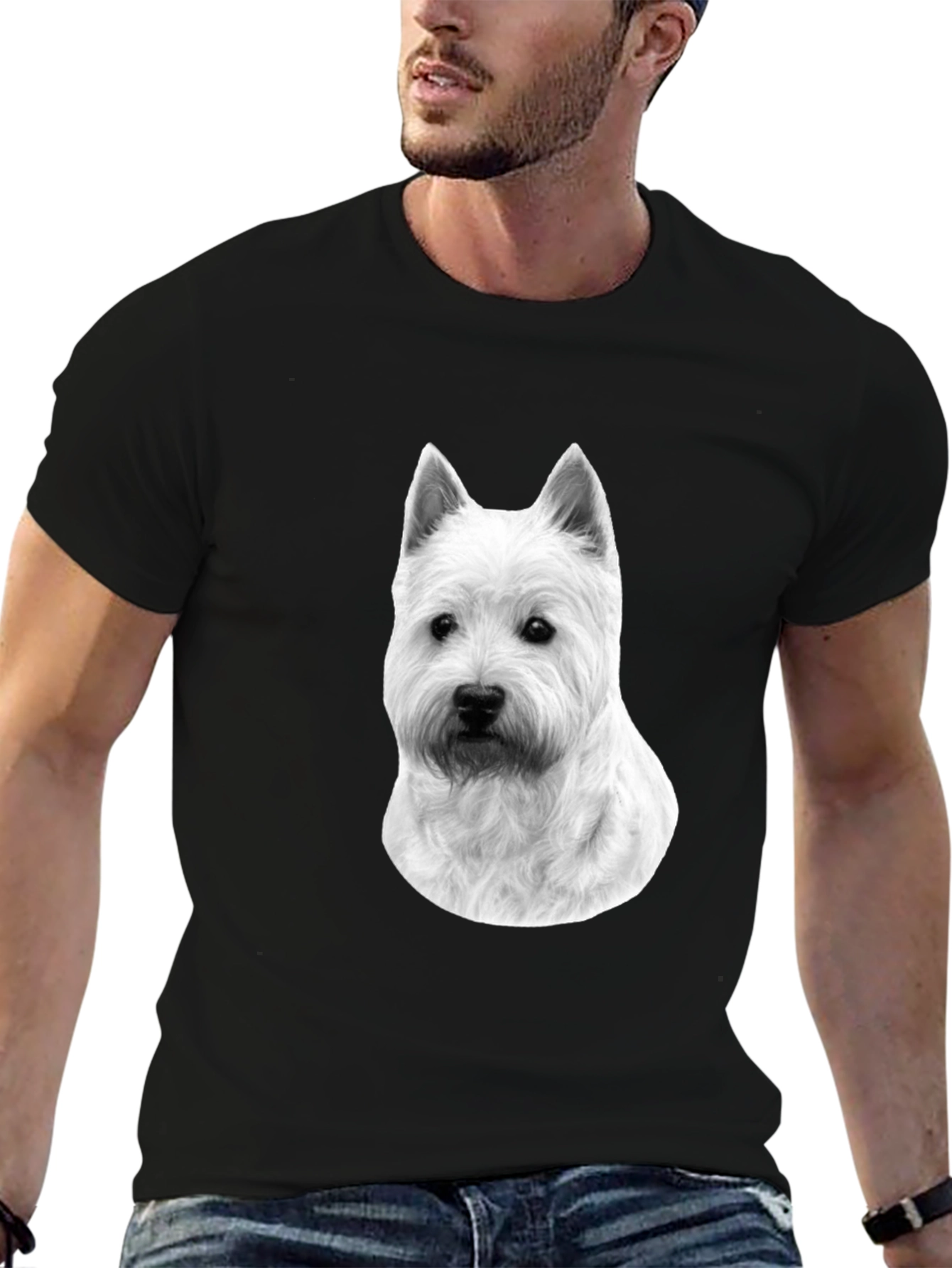 Westie Dog Graphic T-Shirt - Black Cotton Tee