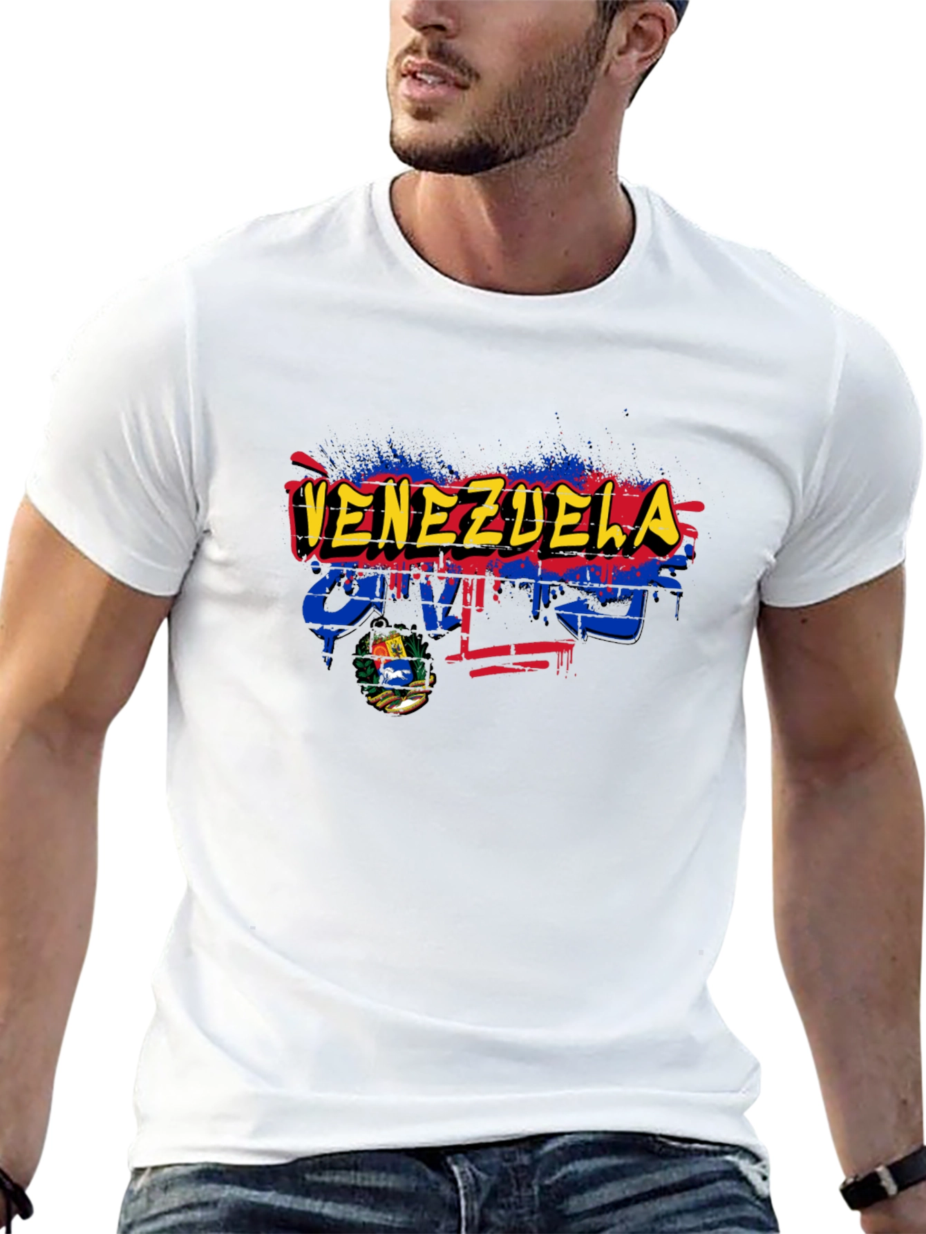 Venezuela Flag Graphic Print Black T-Shirt