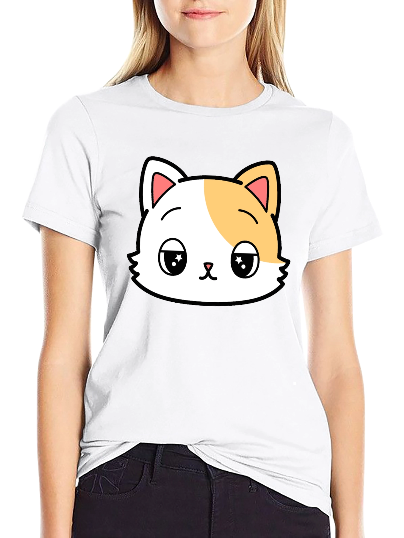 Cute Cartoon Cat Graphic Tee - Soft Cotton Blend