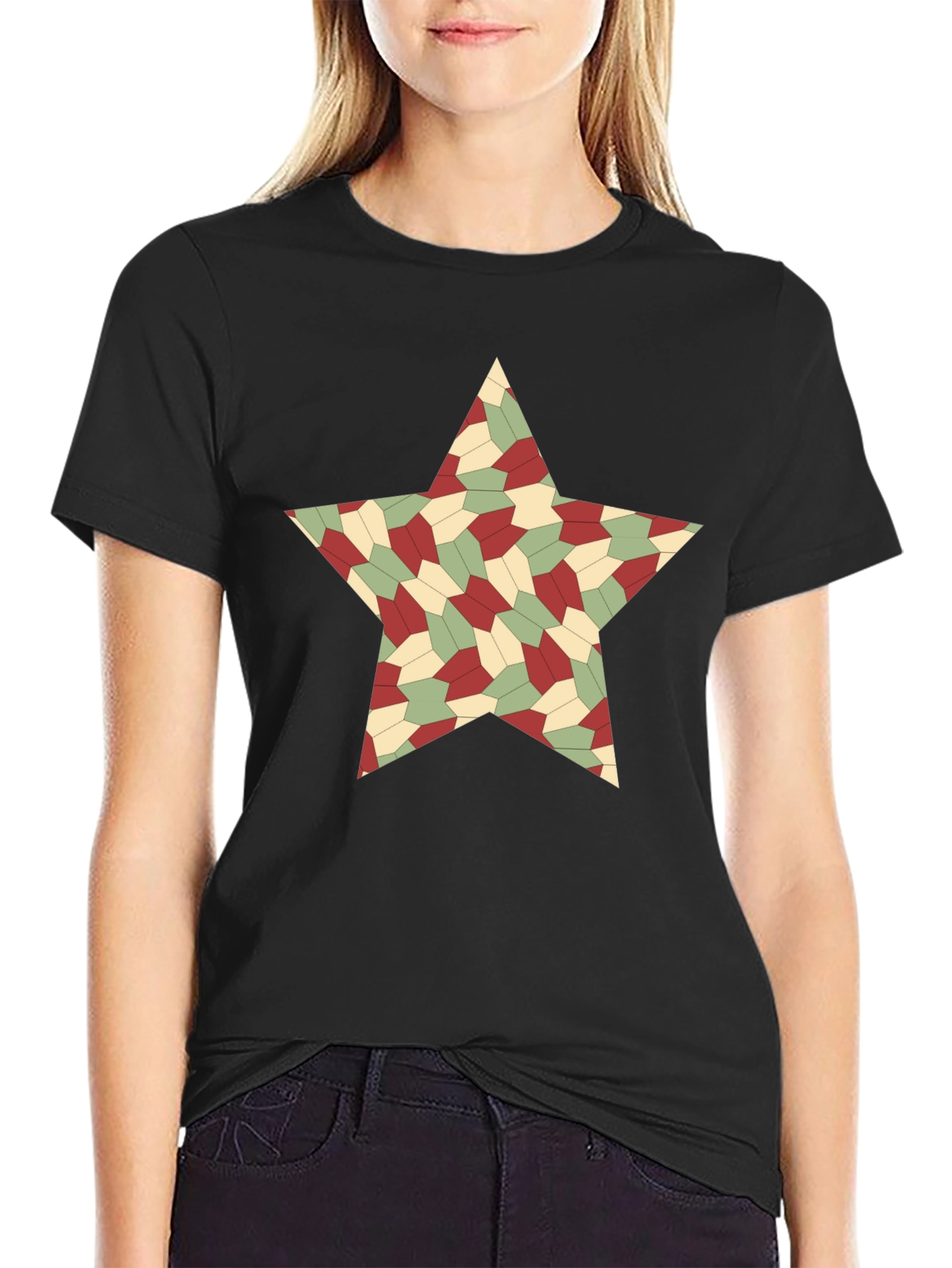 Geometric Star Pattern Black T-Shirt