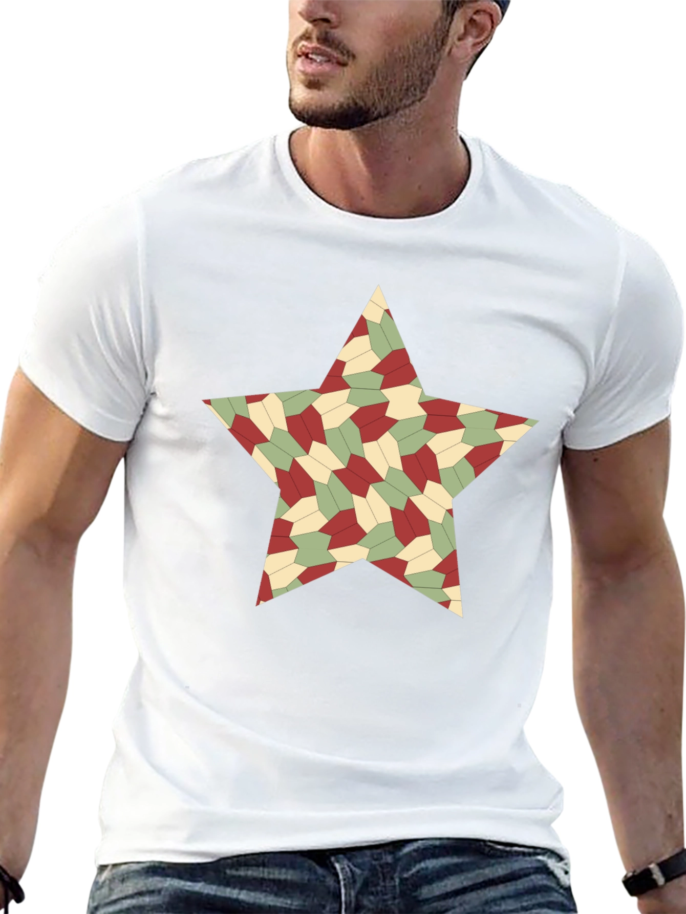 Geometric Star Pattern Black T-Shirt