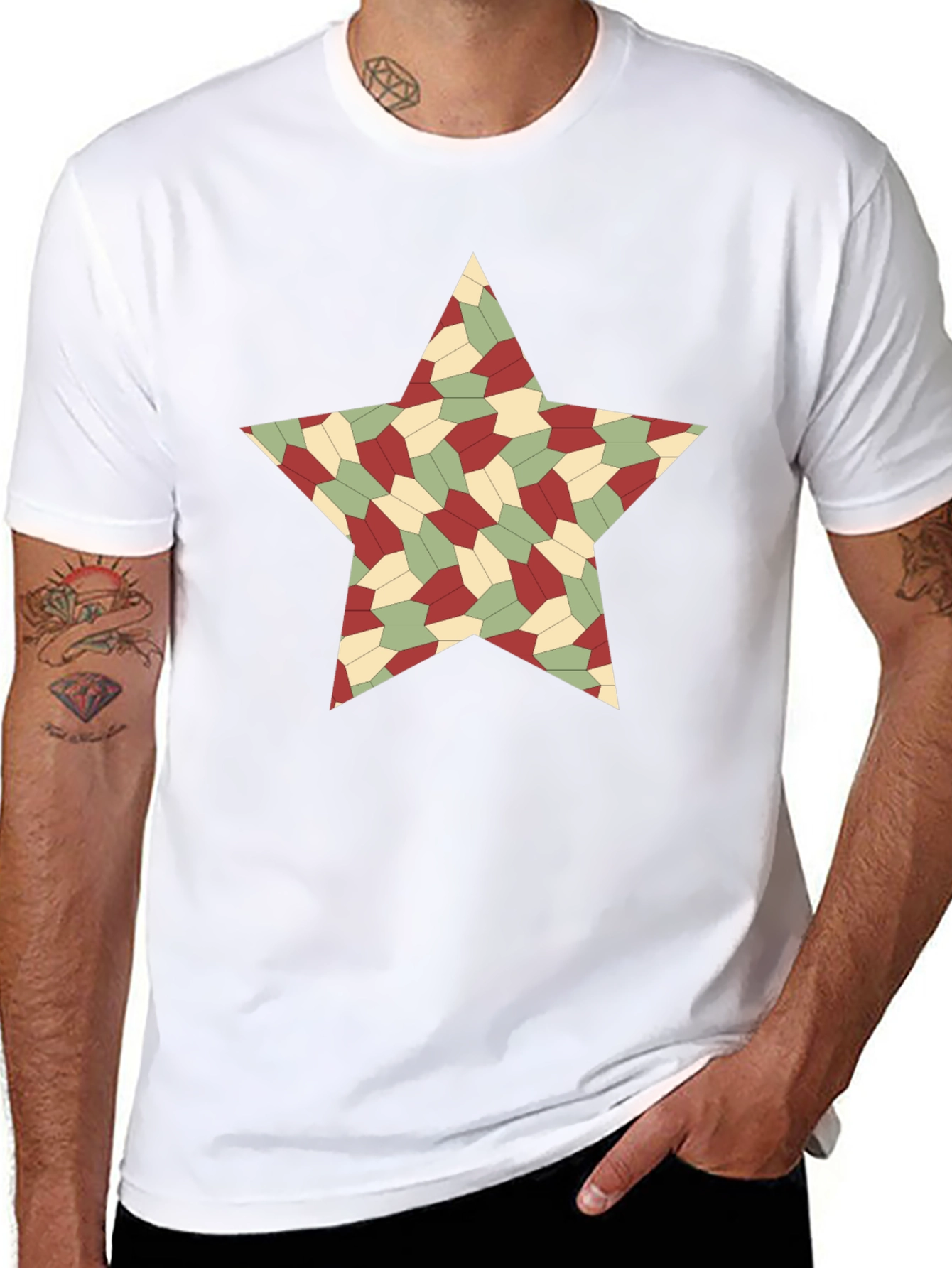 Geometric Star Pattern Black T-Shirt