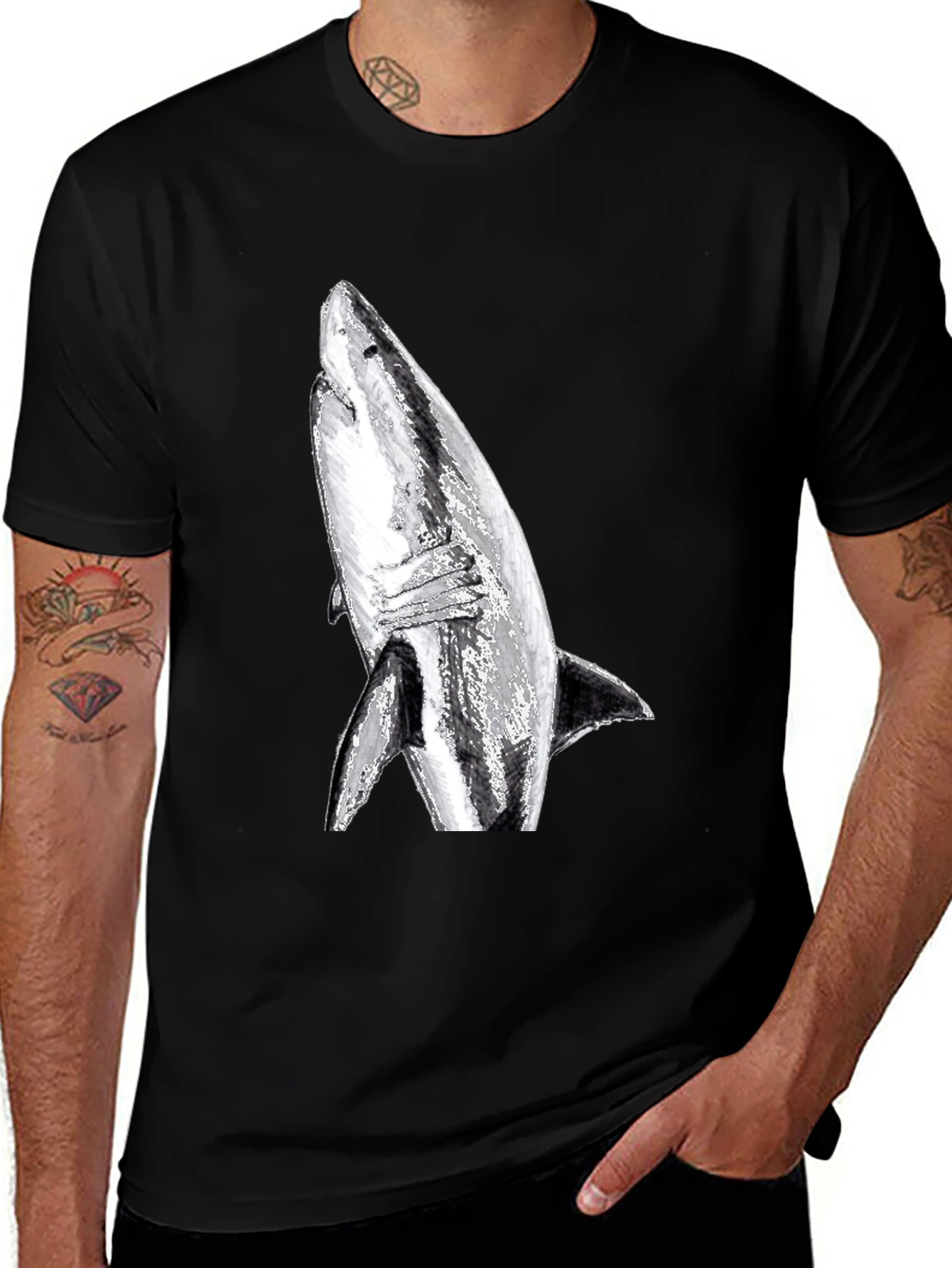 Shark Graphic Print T-Shirt - Black