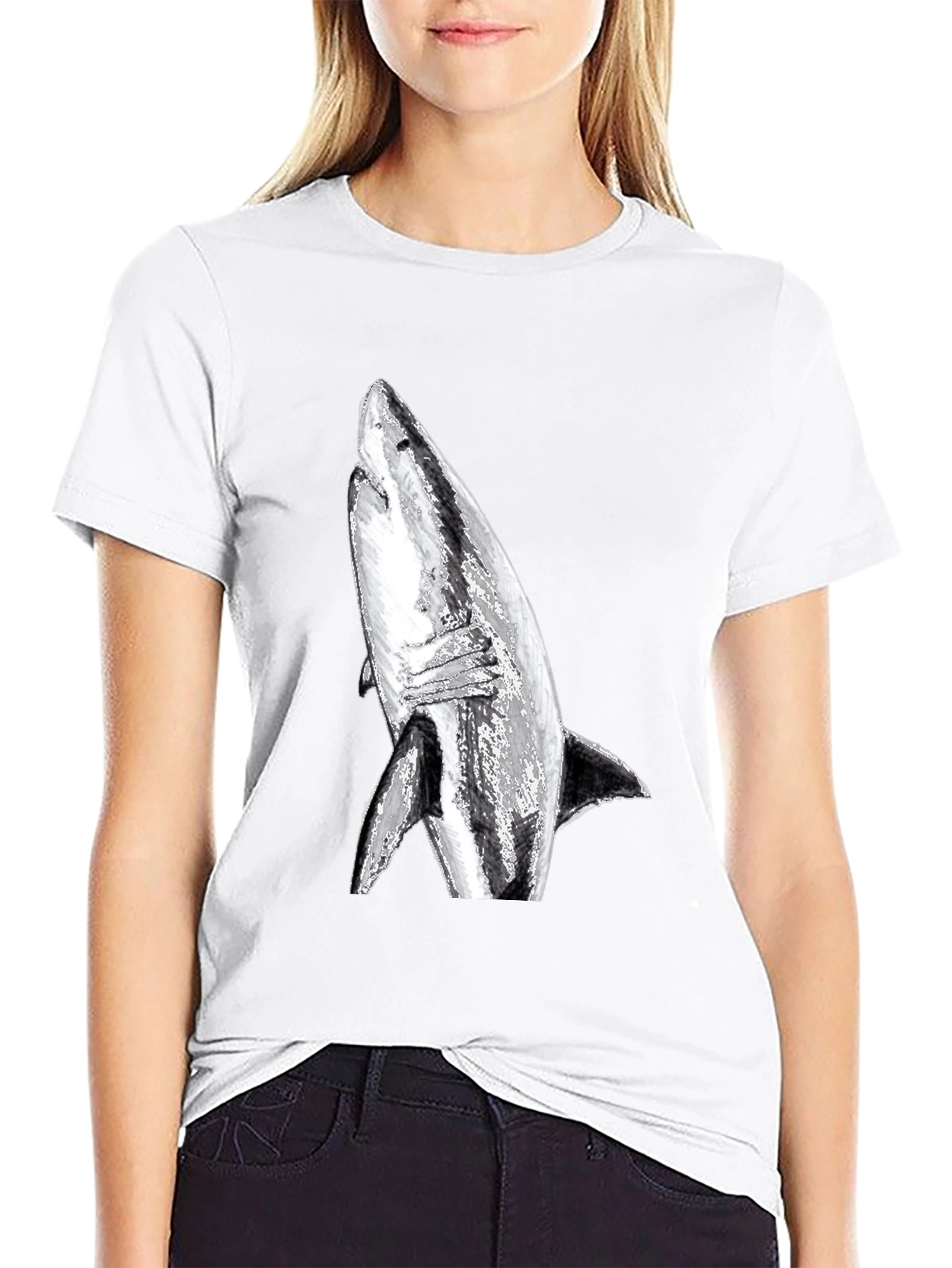Shark Graphic Print T-Shirt - Black
