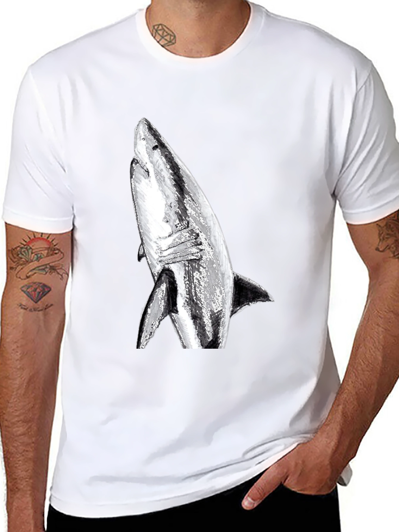 Shark Graphic Print T-Shirt - Black
