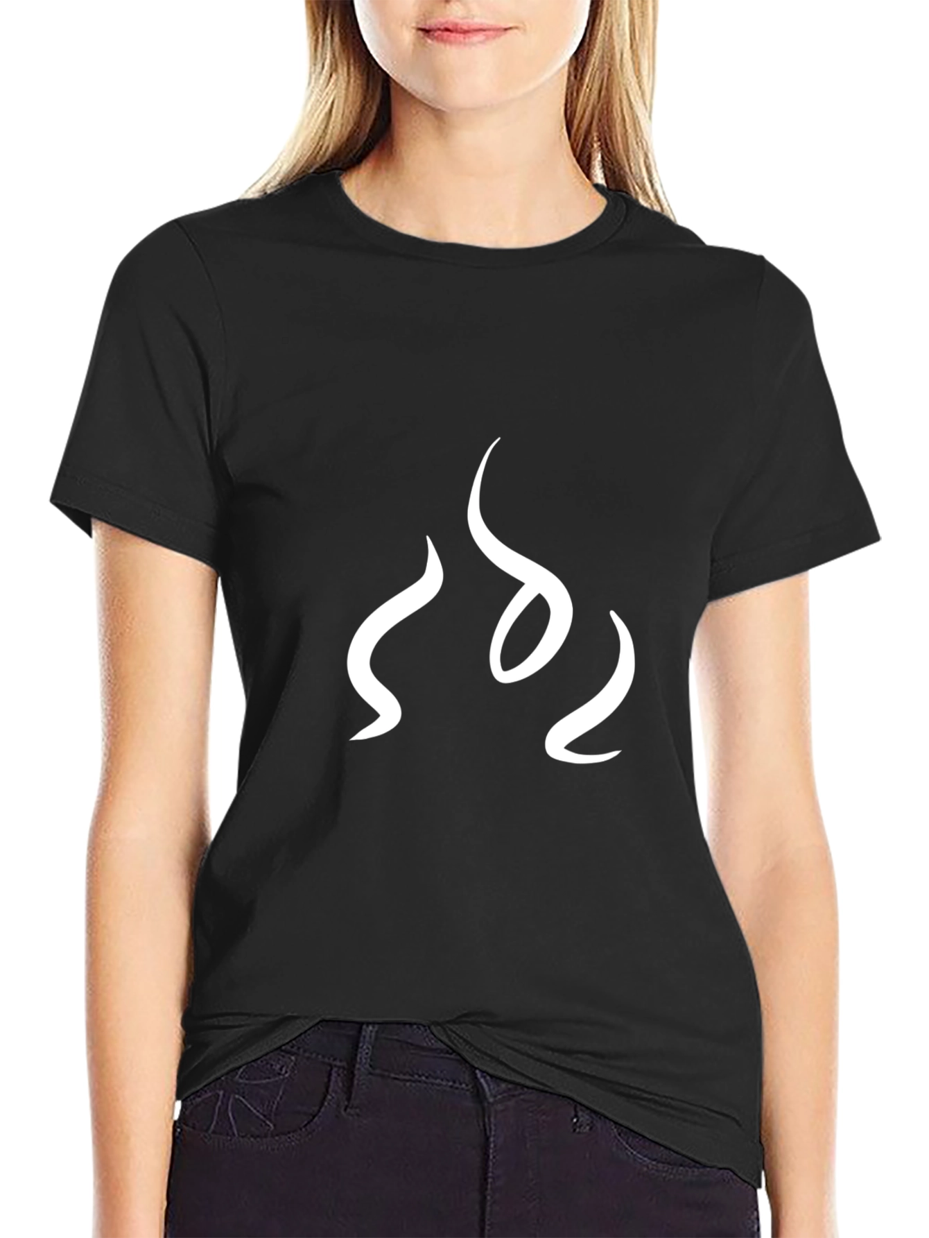 Mens Black T-Shirt with Abstract White Flame Design