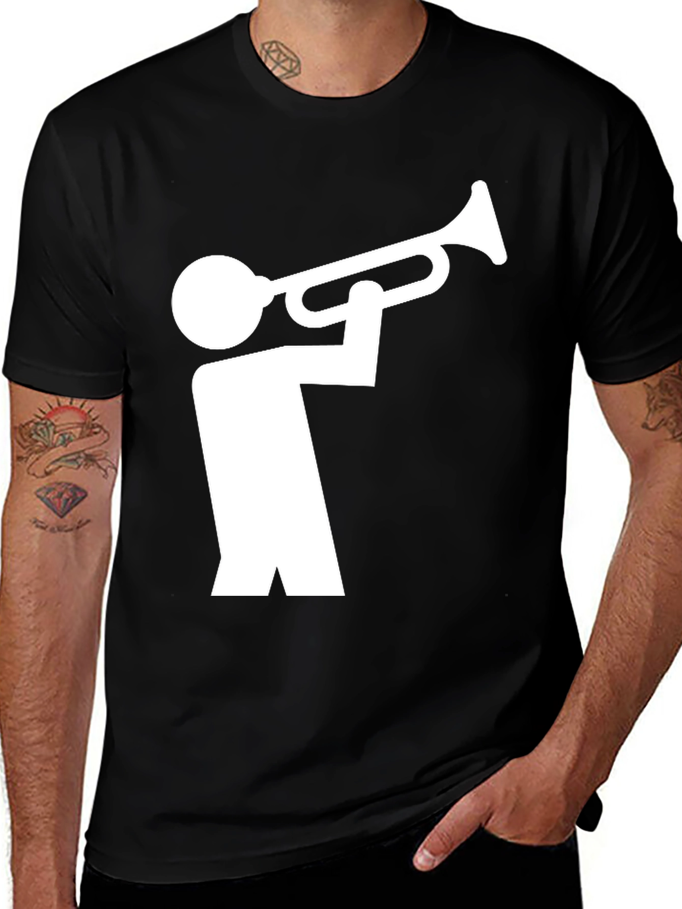Trumpet Player Graphic Tee - Black Cotton T-Shirt