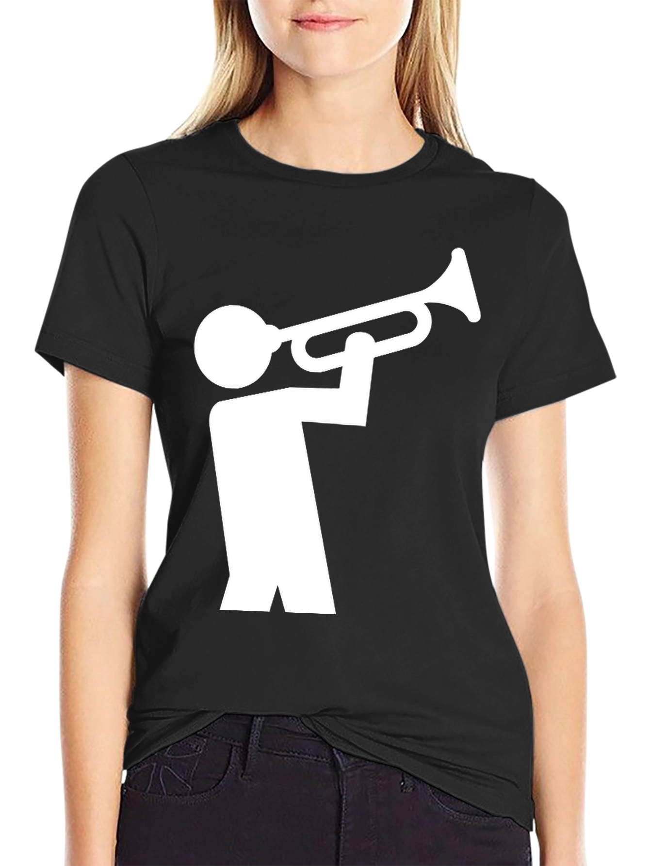 Trumpet Player Graphic Tee - Black Cotton T-Shirt