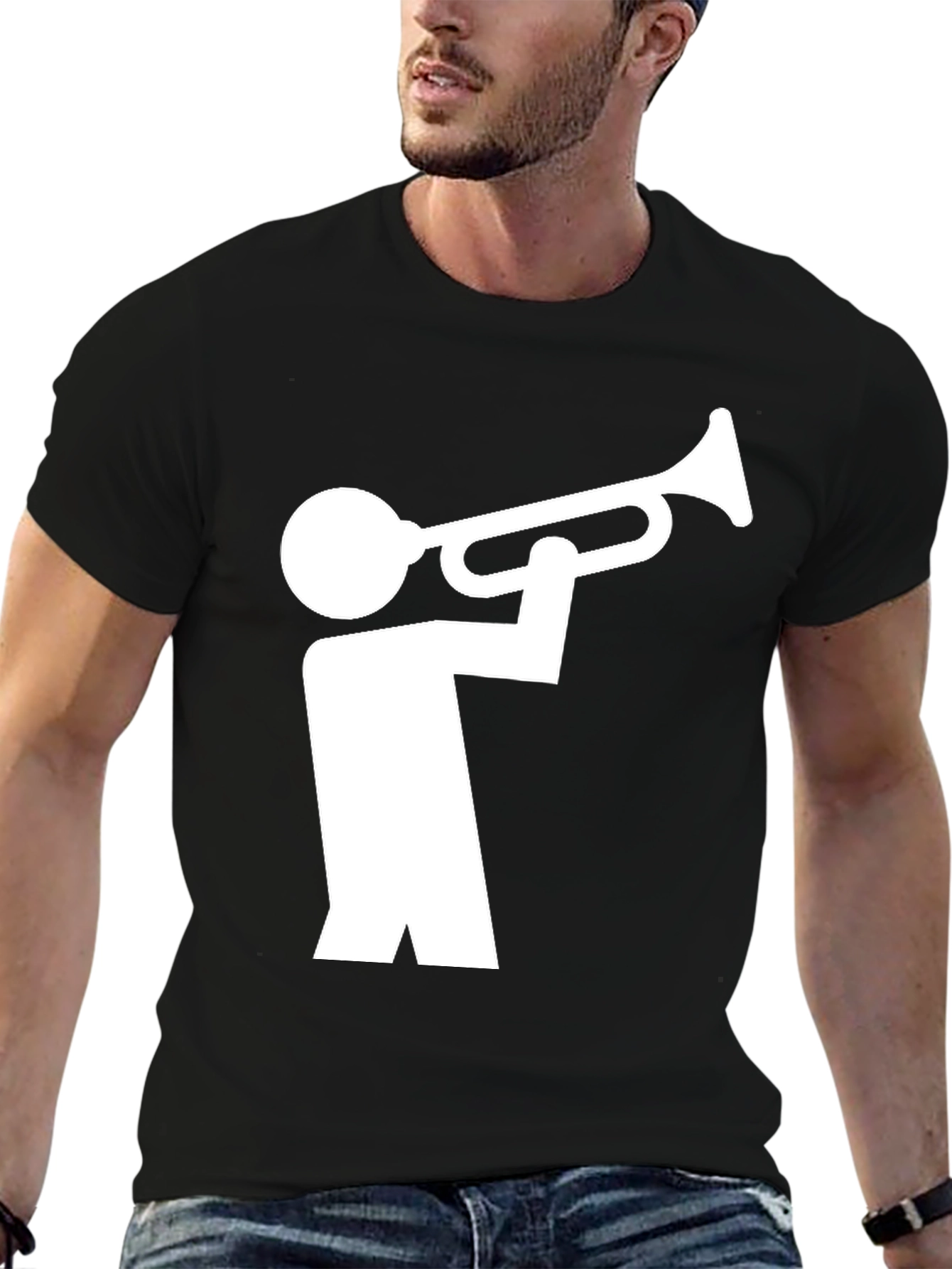 Trumpet Player Graphic Tee - Black Cotton T-Shirt