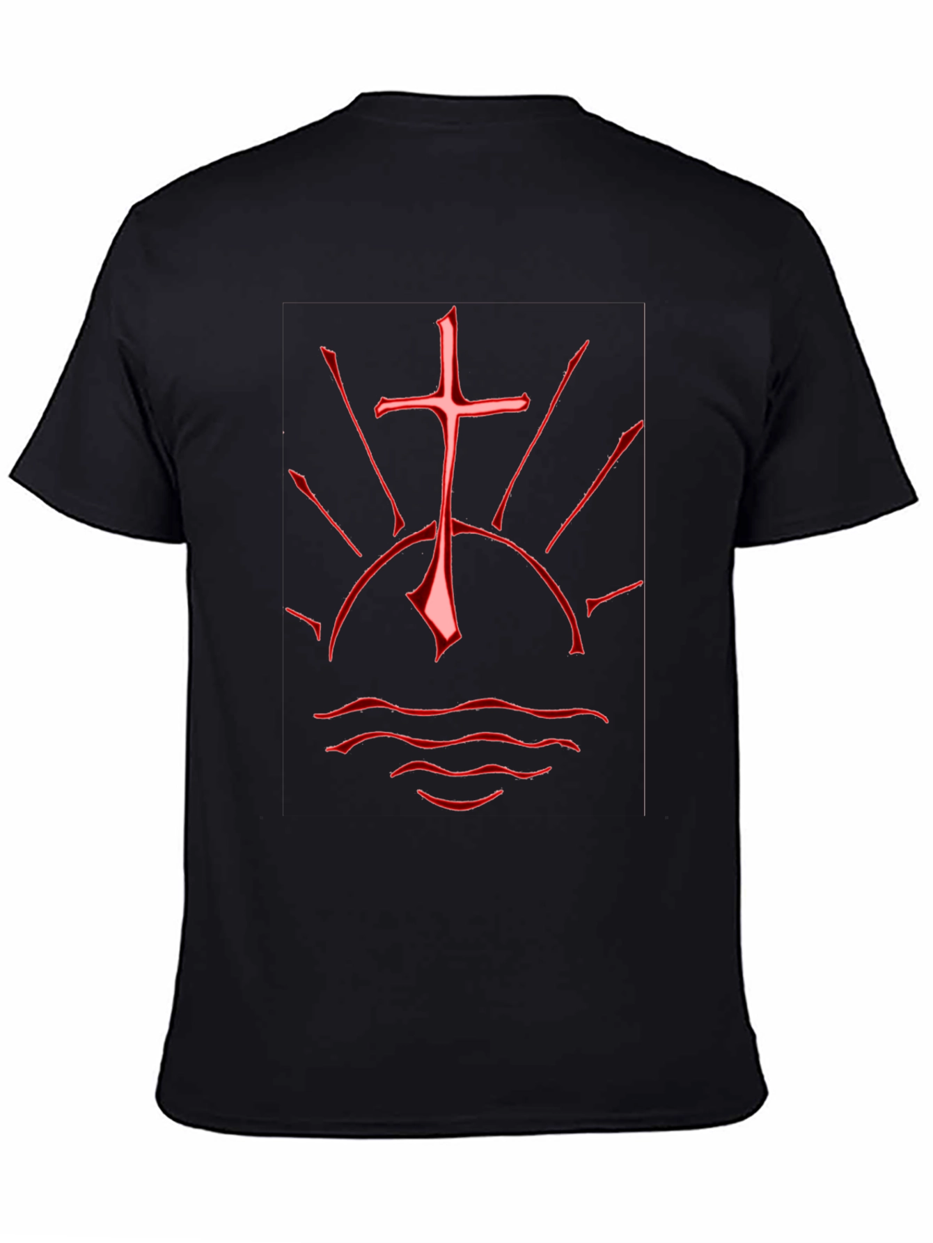 Black T-Shirt with Red Cross Graphic