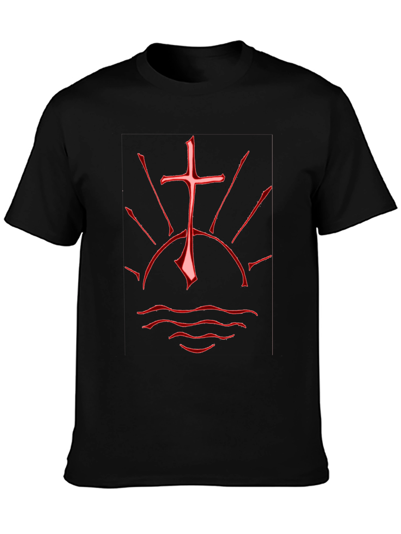 Black T-Shirt with Red Cross Graphic