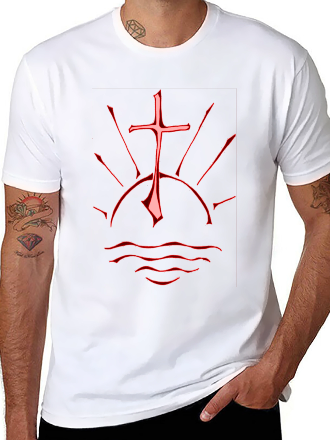Black T-Shirt with Red Cross Graphic