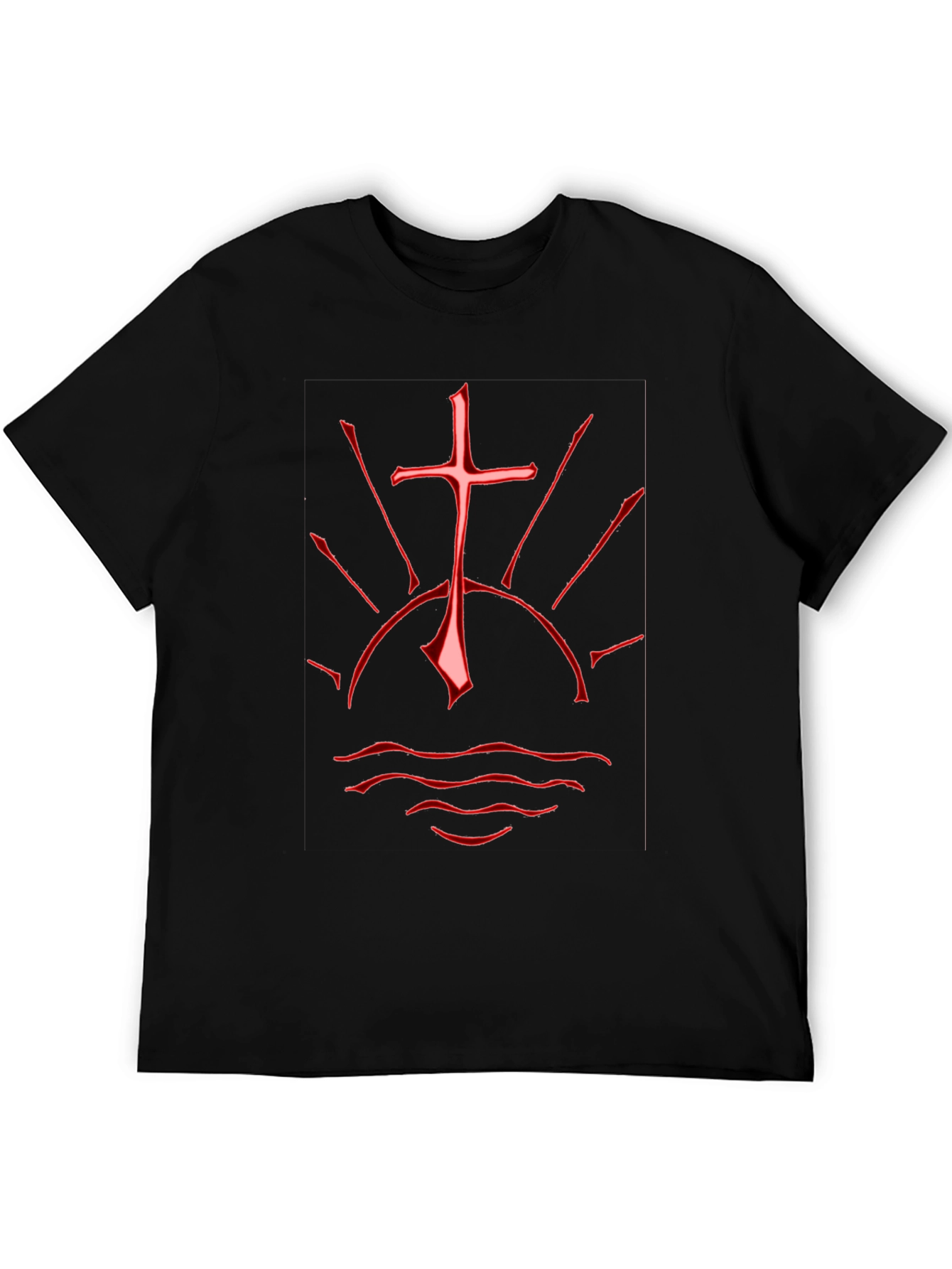 Black T-Shirt with Red Cross Graphic