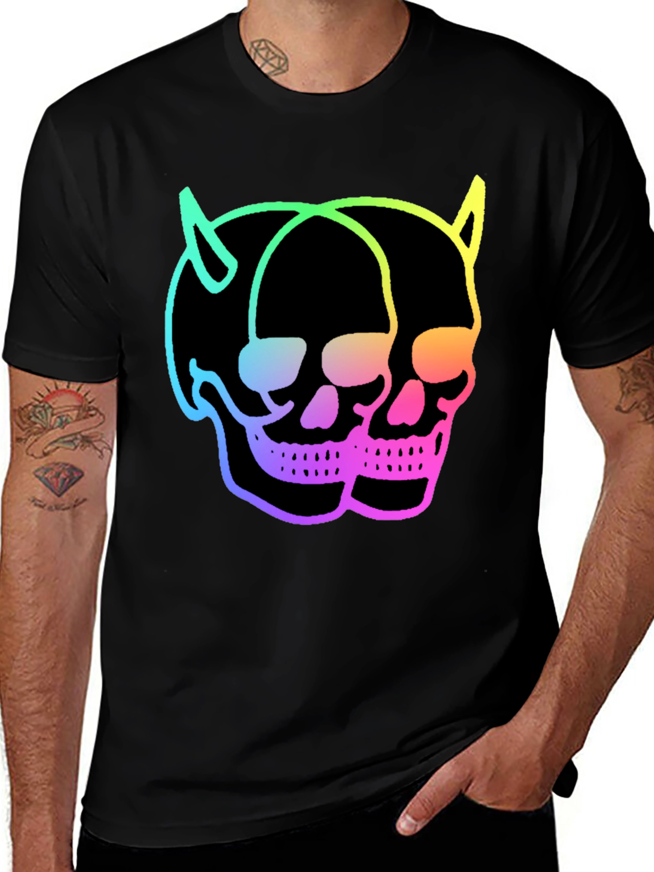 Skull Twins T-Shirt - Neon Devil Skulls Graphic Tee