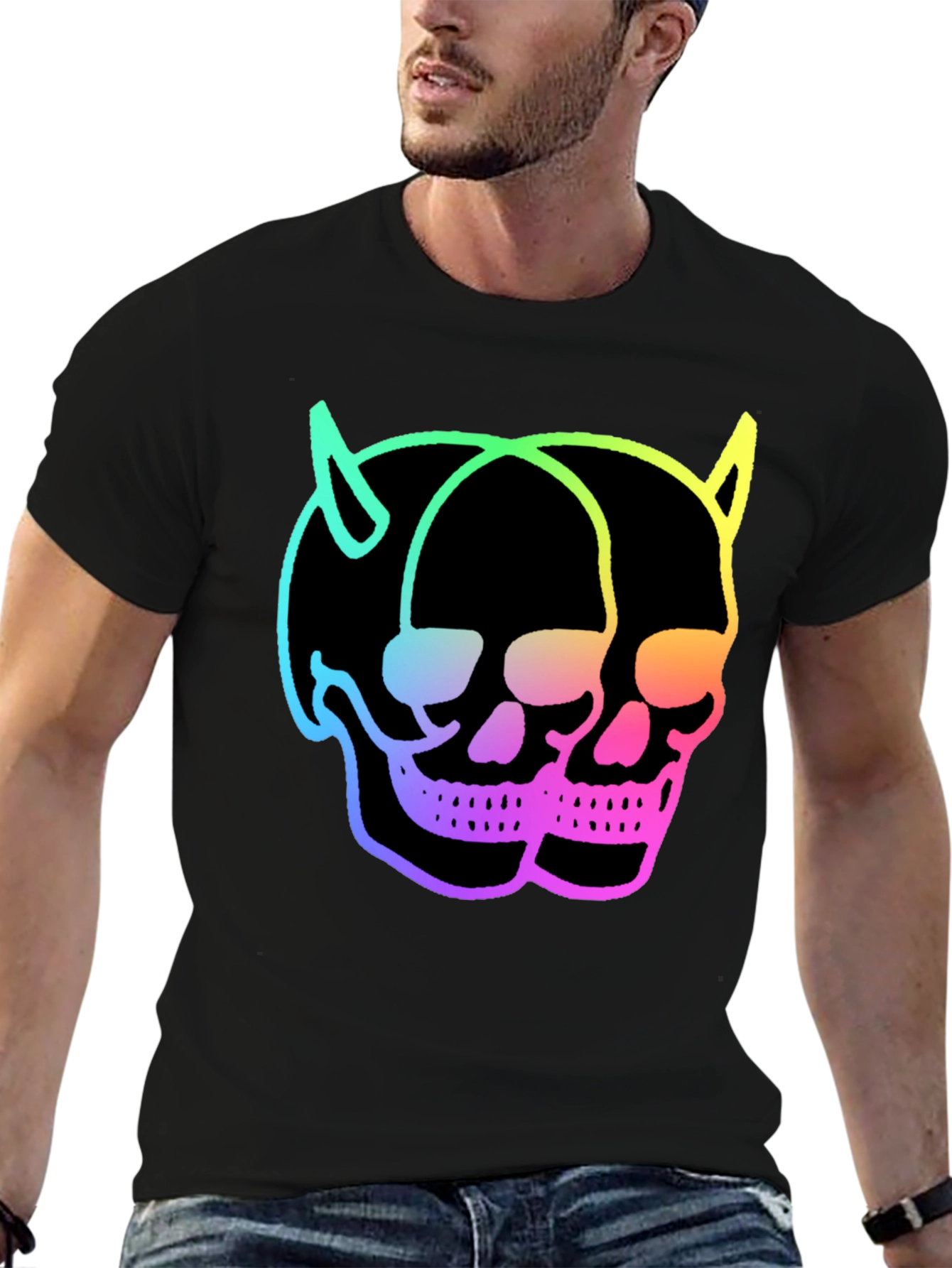 Skull Twins T-Shirt - Neon Devil Skulls Graphic Tee