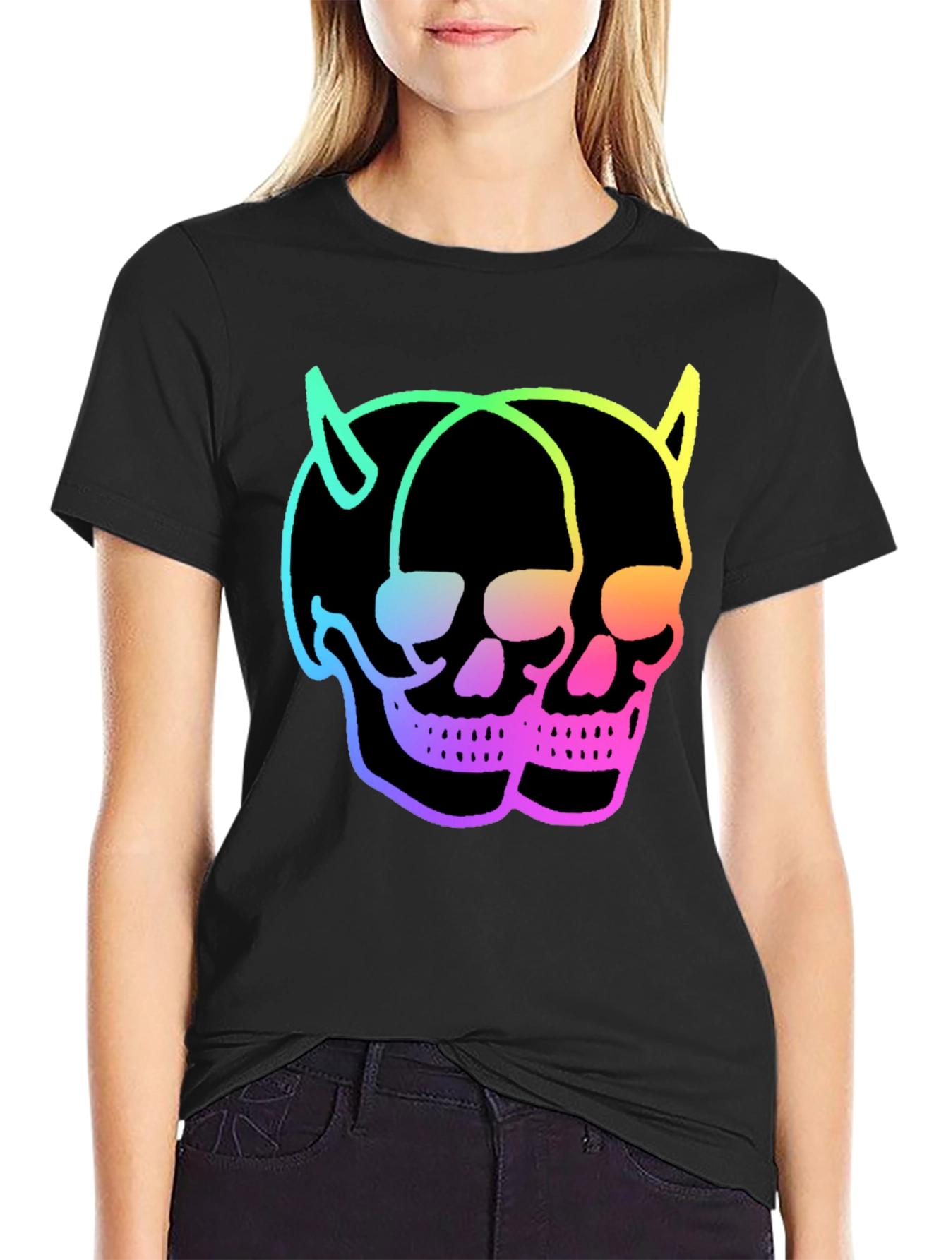 Skull Twins T-Shirt - Neon Devil Skulls Graphic Tee