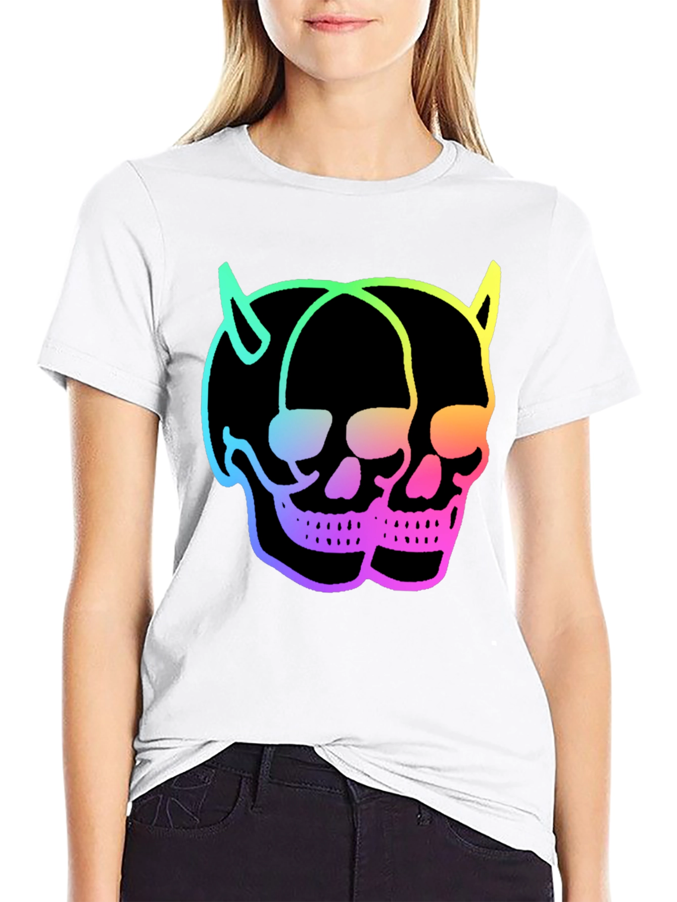 Skull Twins T-Shirt - Neon Devil Skulls Graphic Tee