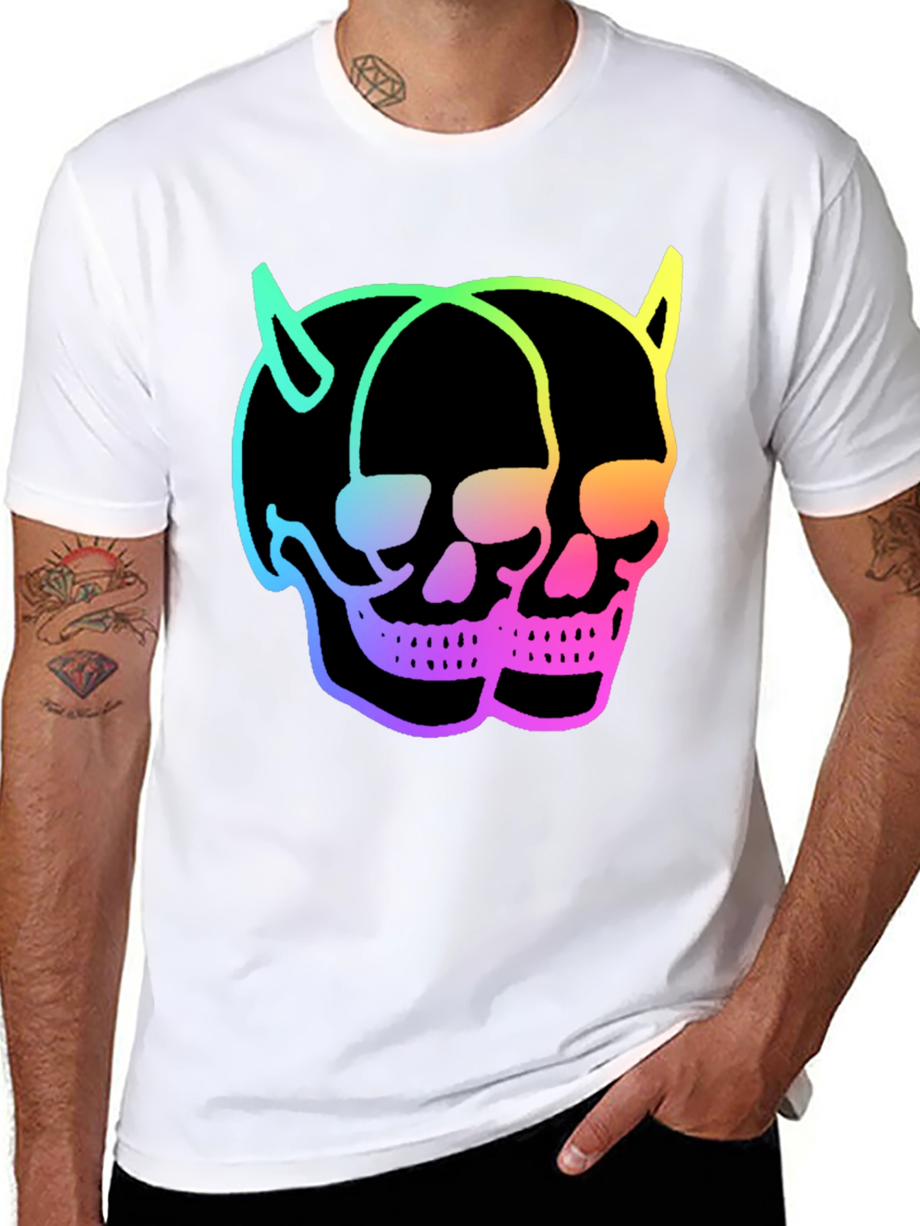 Skull Twins T-Shirt - Neon Devil Skulls Graphic Tee