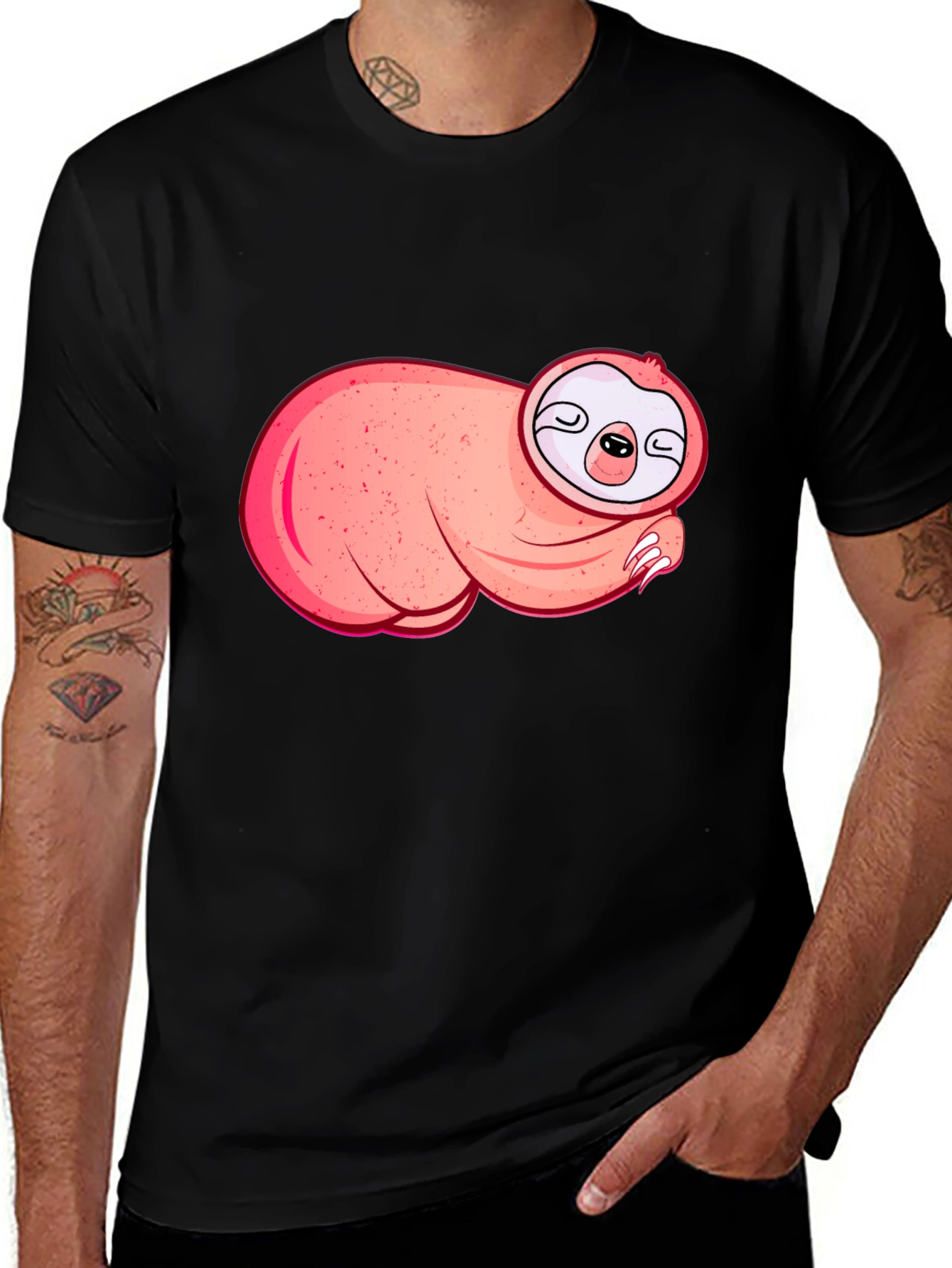 Cute Sloth Graphic T-Shirt - Black
