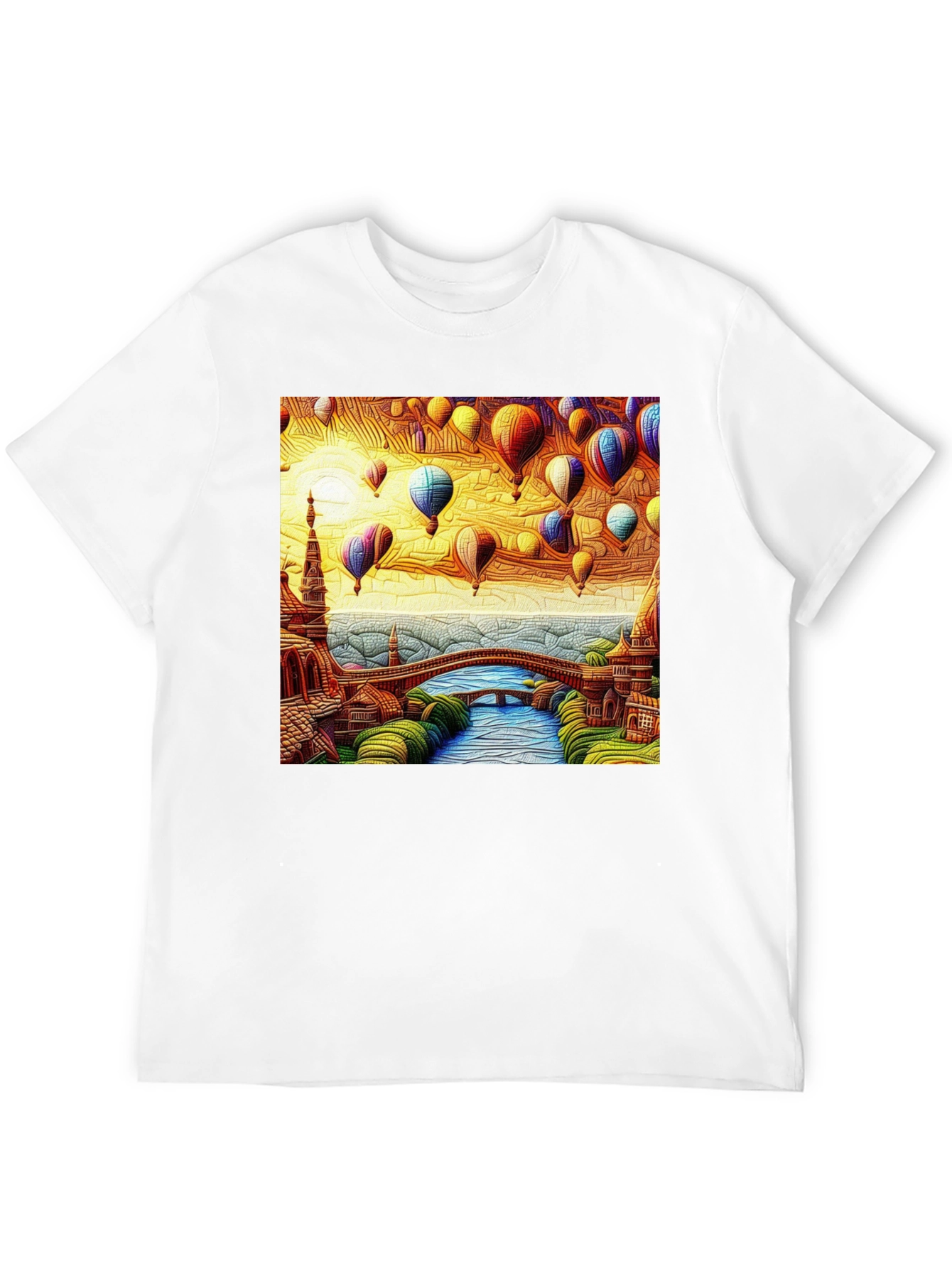 Artistic Hot Air Balloon Landscape Black Tee