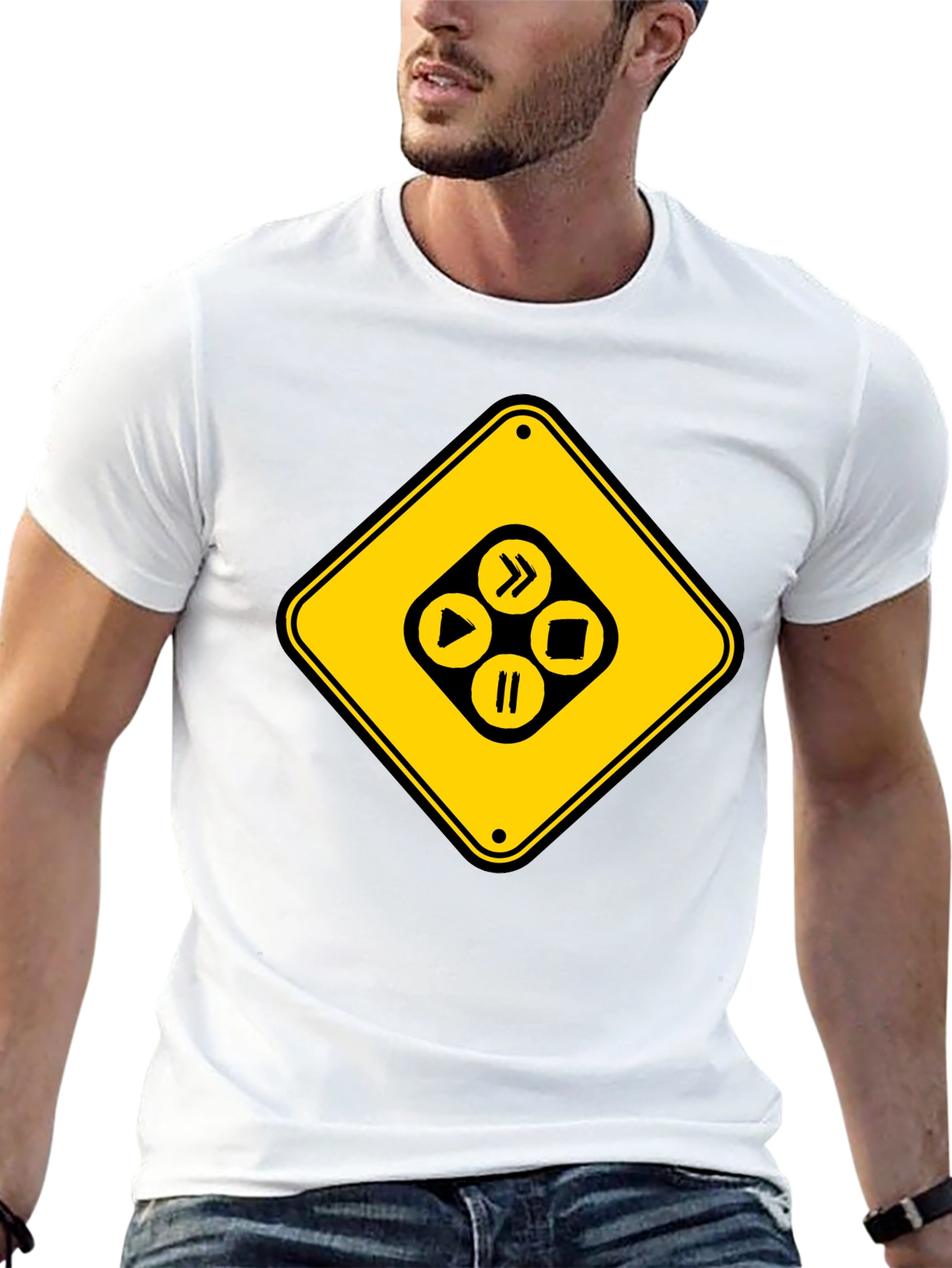 Warning Media Player Black T-Shirt