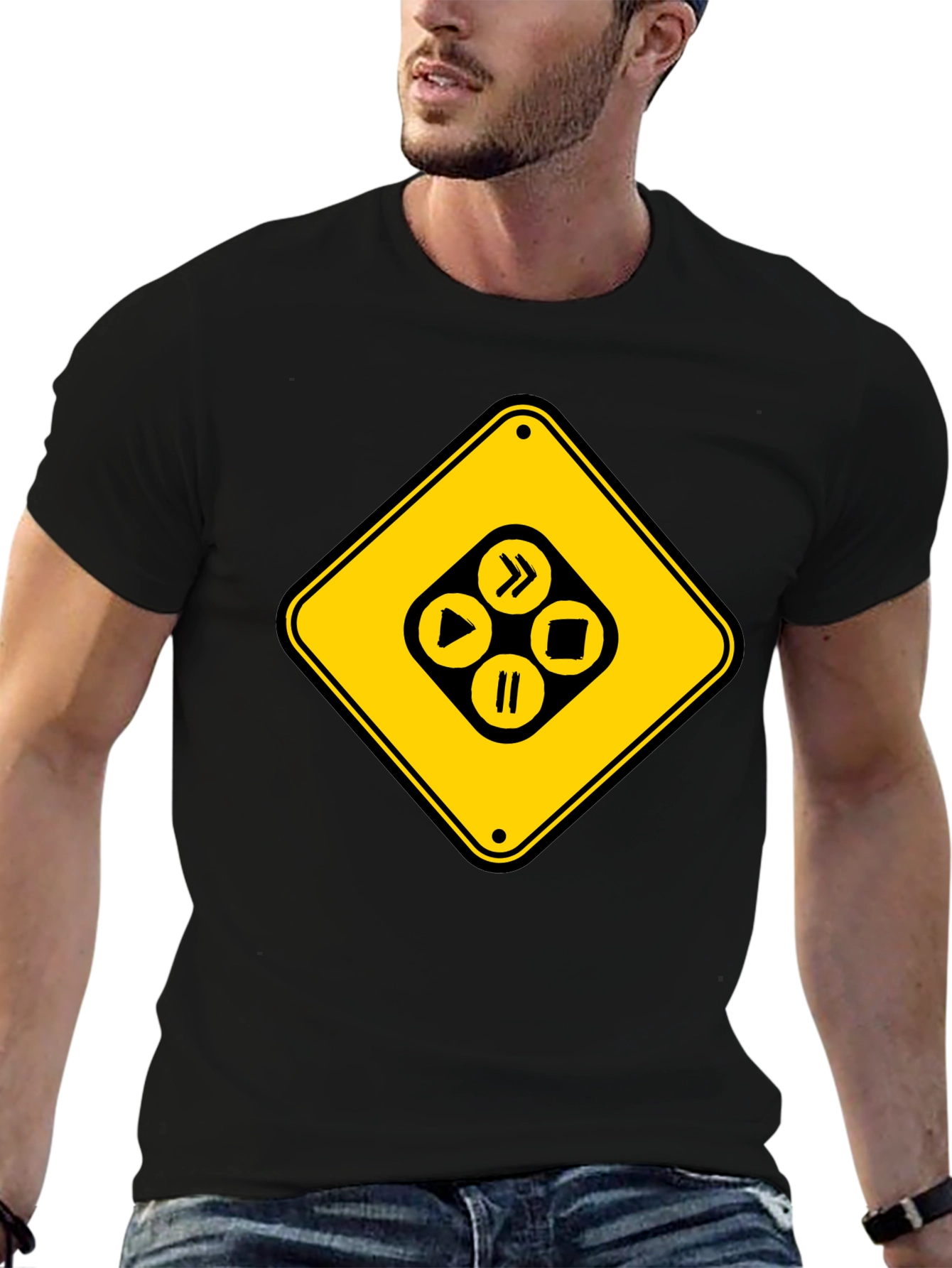 Warning Media Player Black T-Shirt