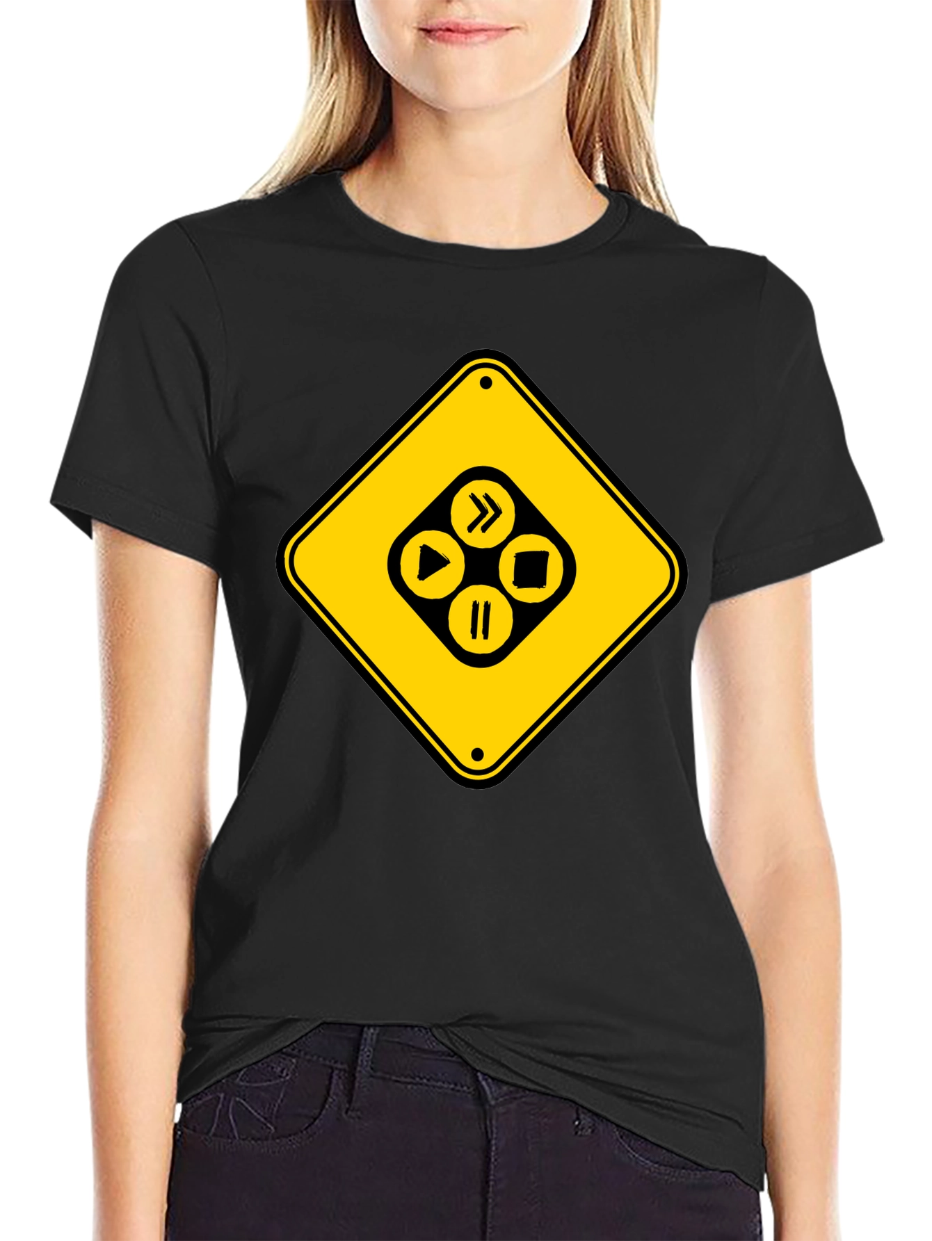 Warning Media Player Black T-Shirt