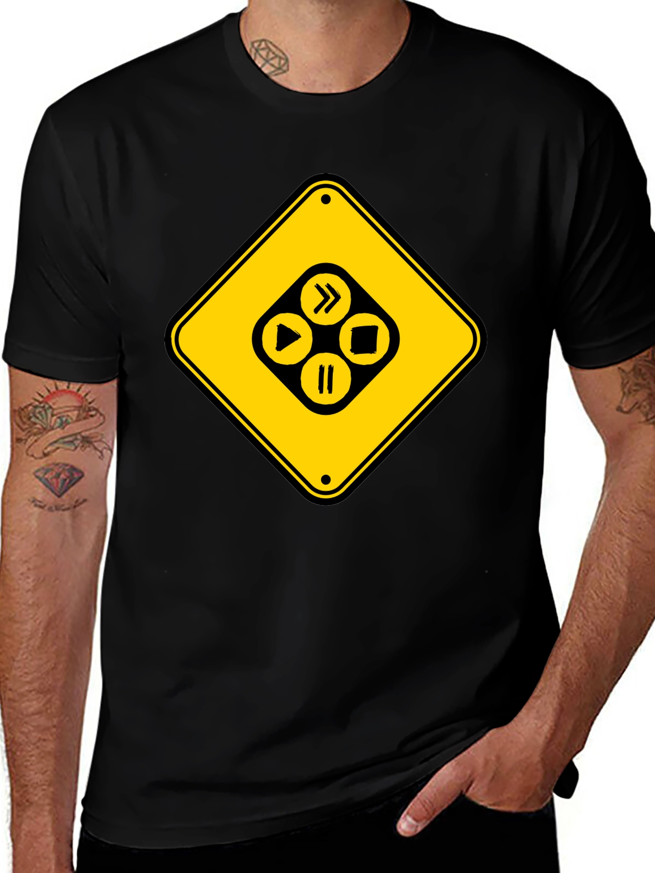 Warning Media Player Black T-Shirt