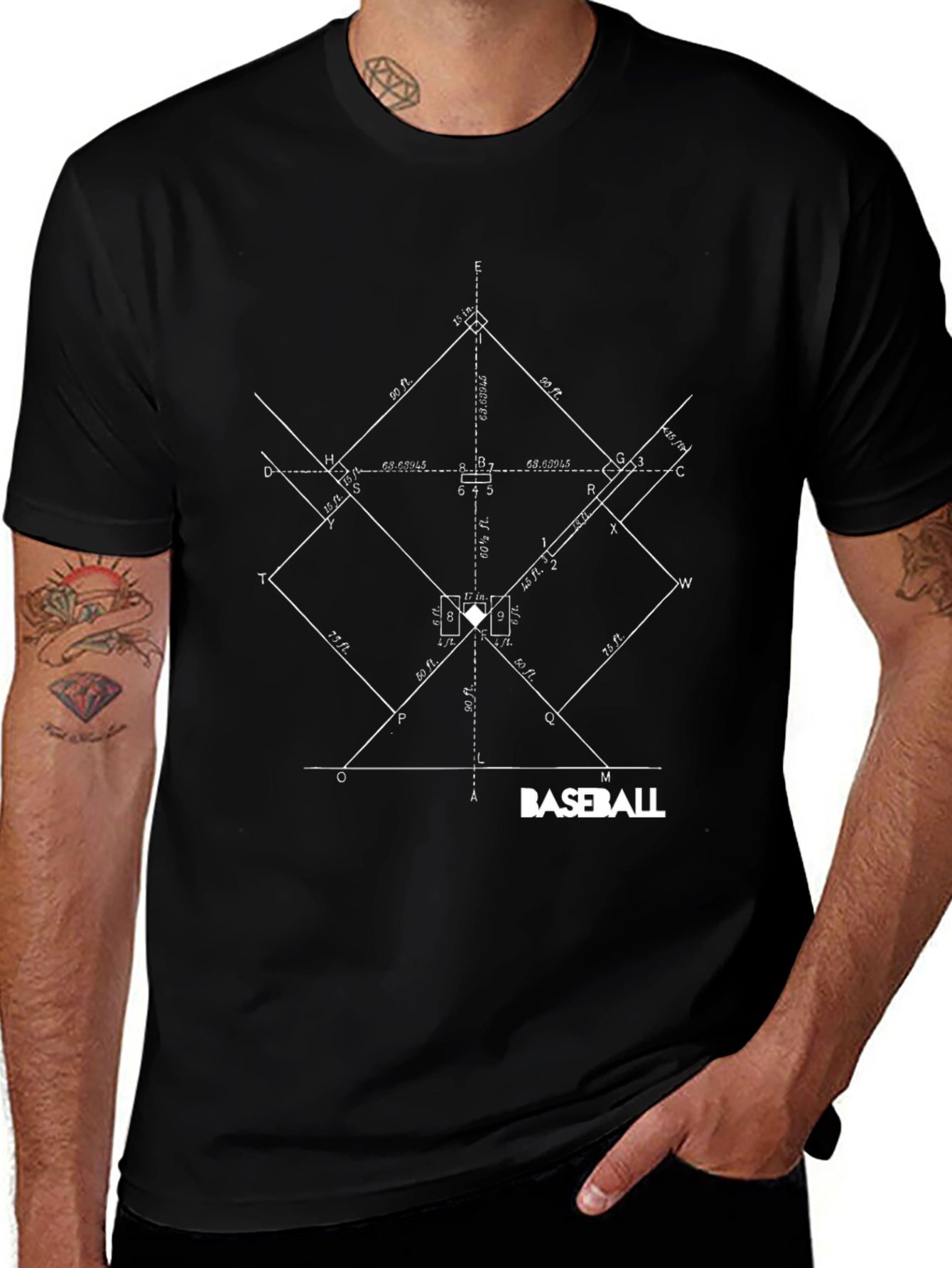 Baseball Diagram T-Shirt - Black Graphic Tee