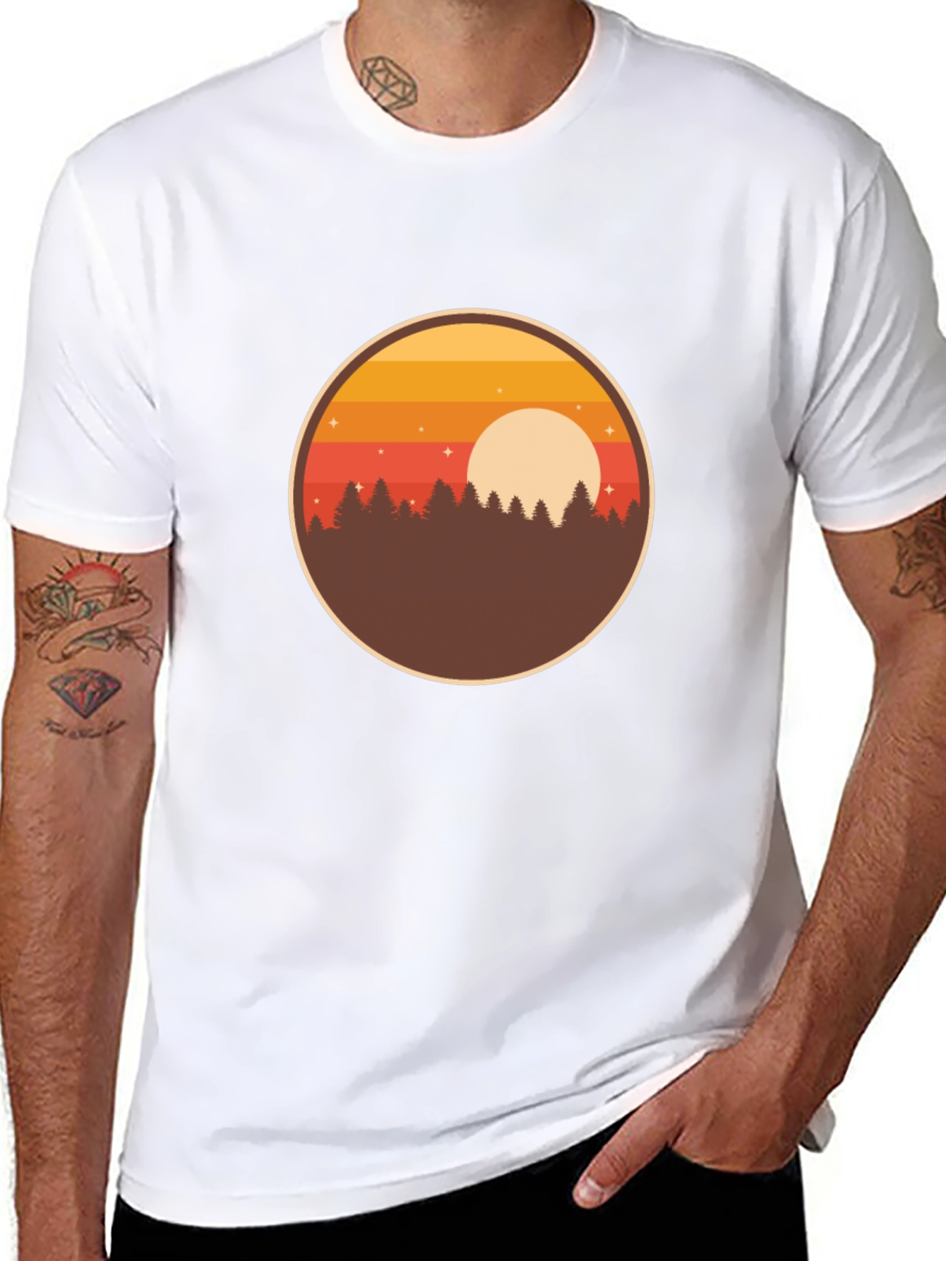 Sunset Forest Graphic T-Shirt - Retro Nature Tee