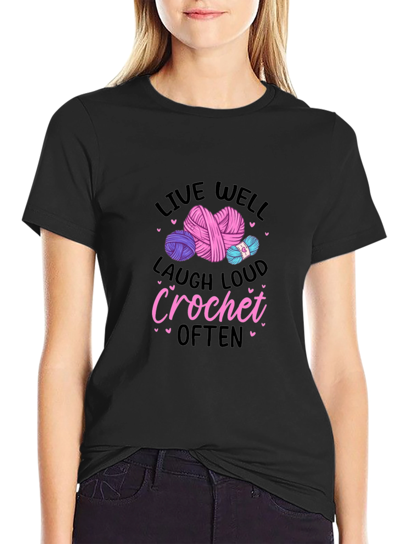 Live Well Crochet Graphic Tee - Black