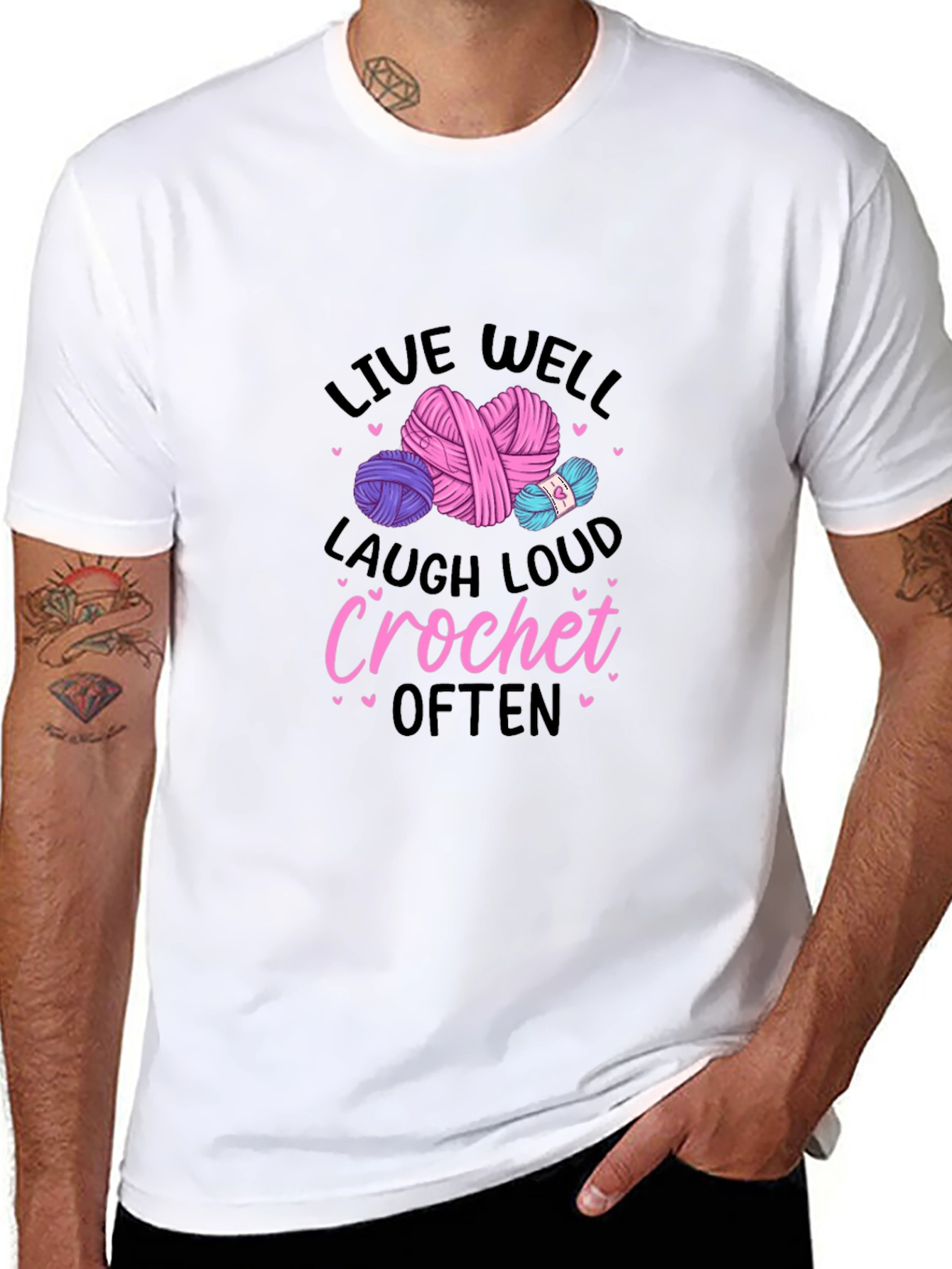 Live Well Crochet Graphic Tee - Black