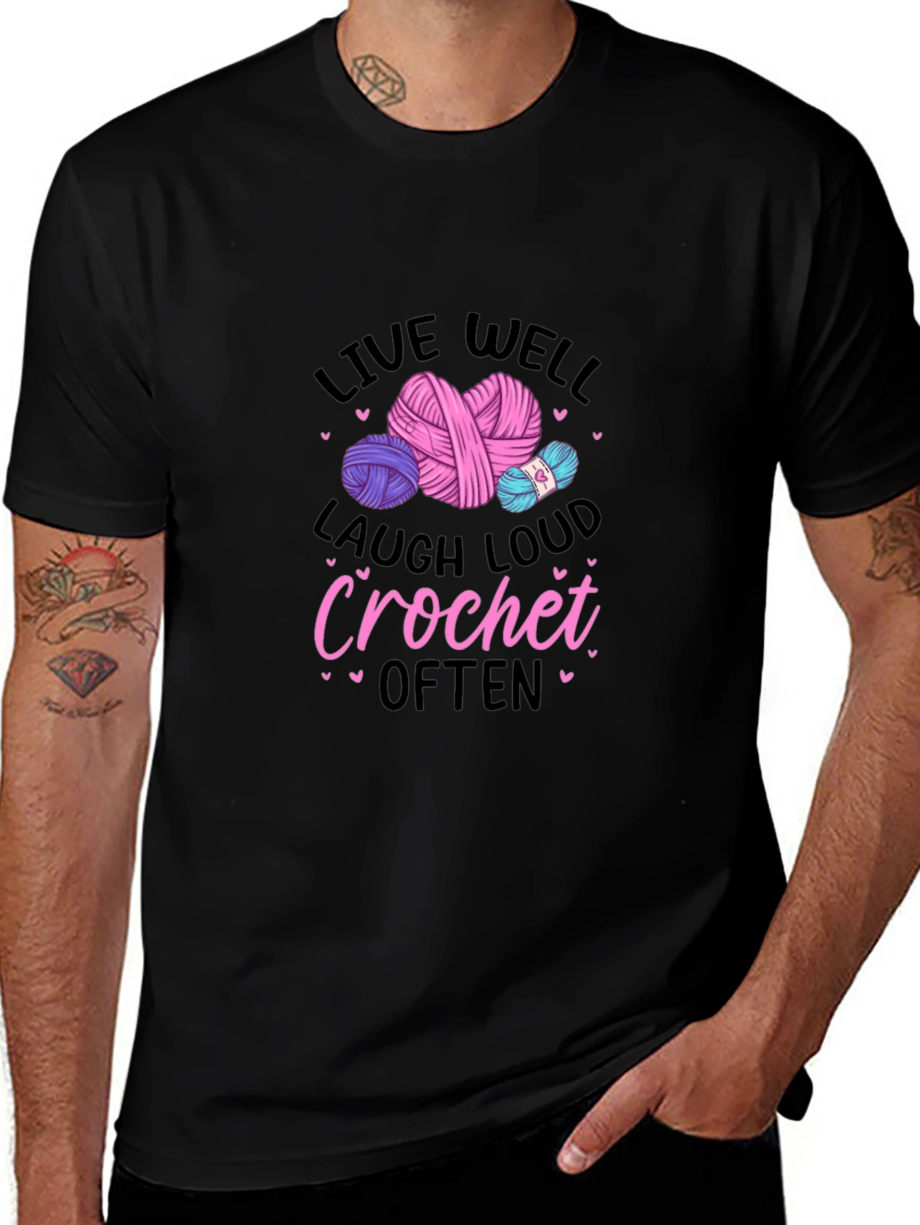 Live Well Crochet Graphic Tee - Black