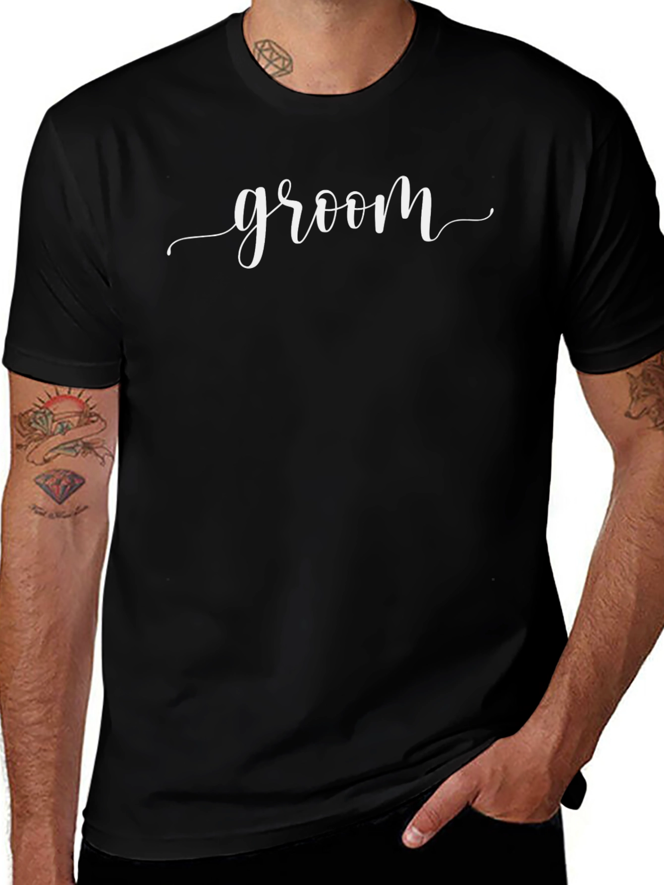 Groom Script Black T-Shirt - Wedding Apparel
