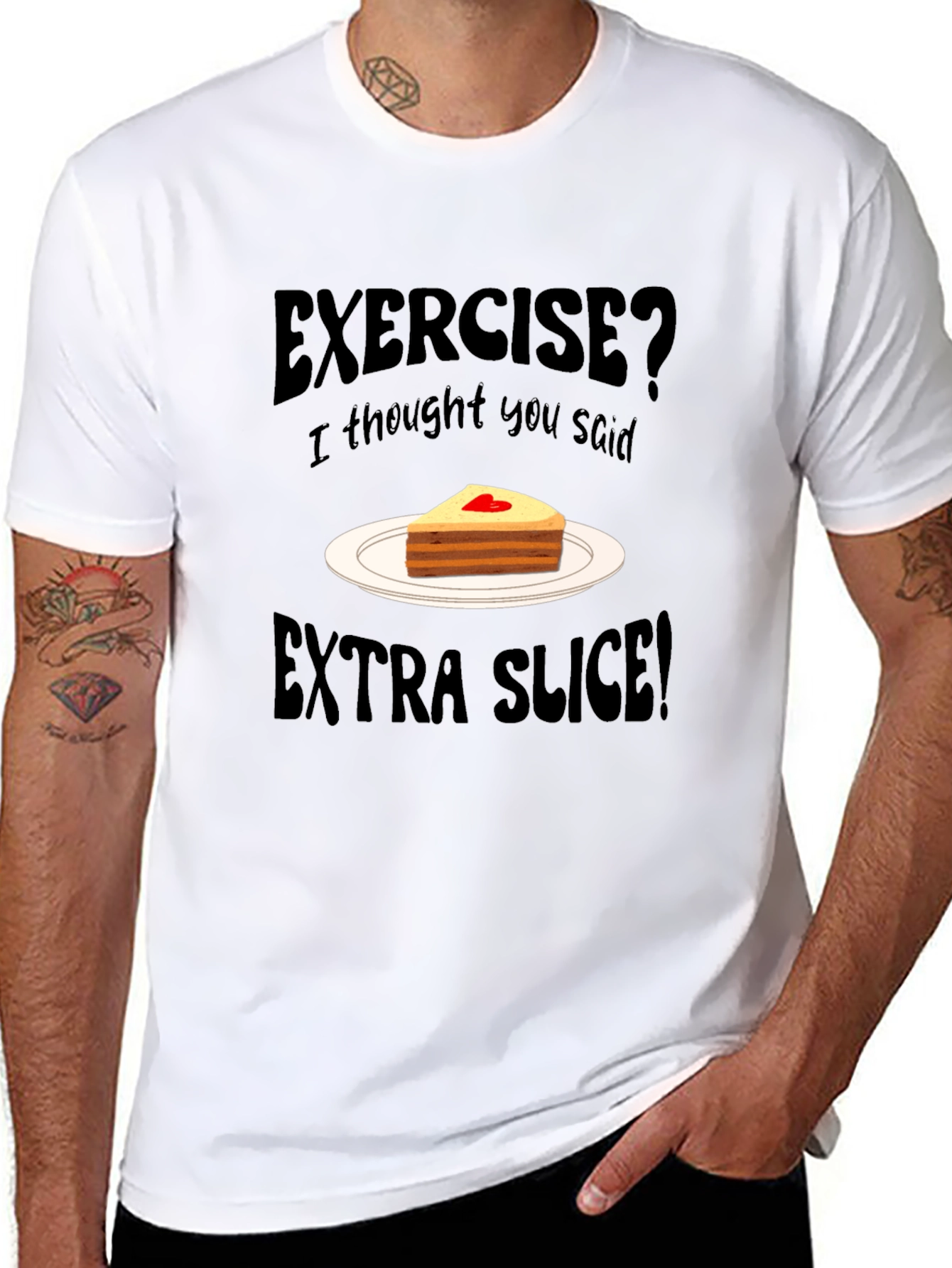 Exercise? Extra Slice! Black Novelty T-Shirt