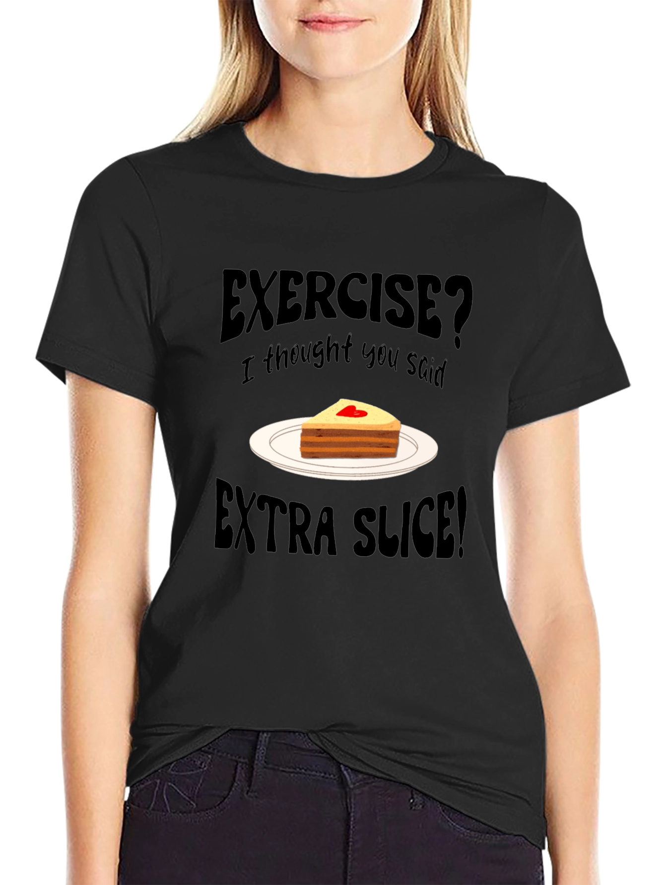 Exercise? Extra Slice! Black Novelty T-Shirt
