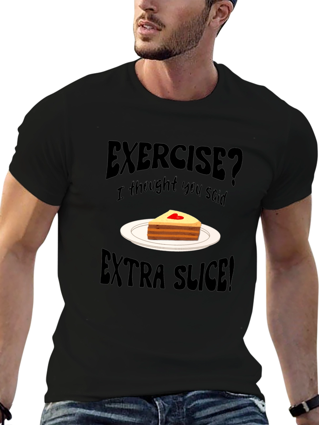 Exercise? Extra Slice! Black Novelty T-Shirt