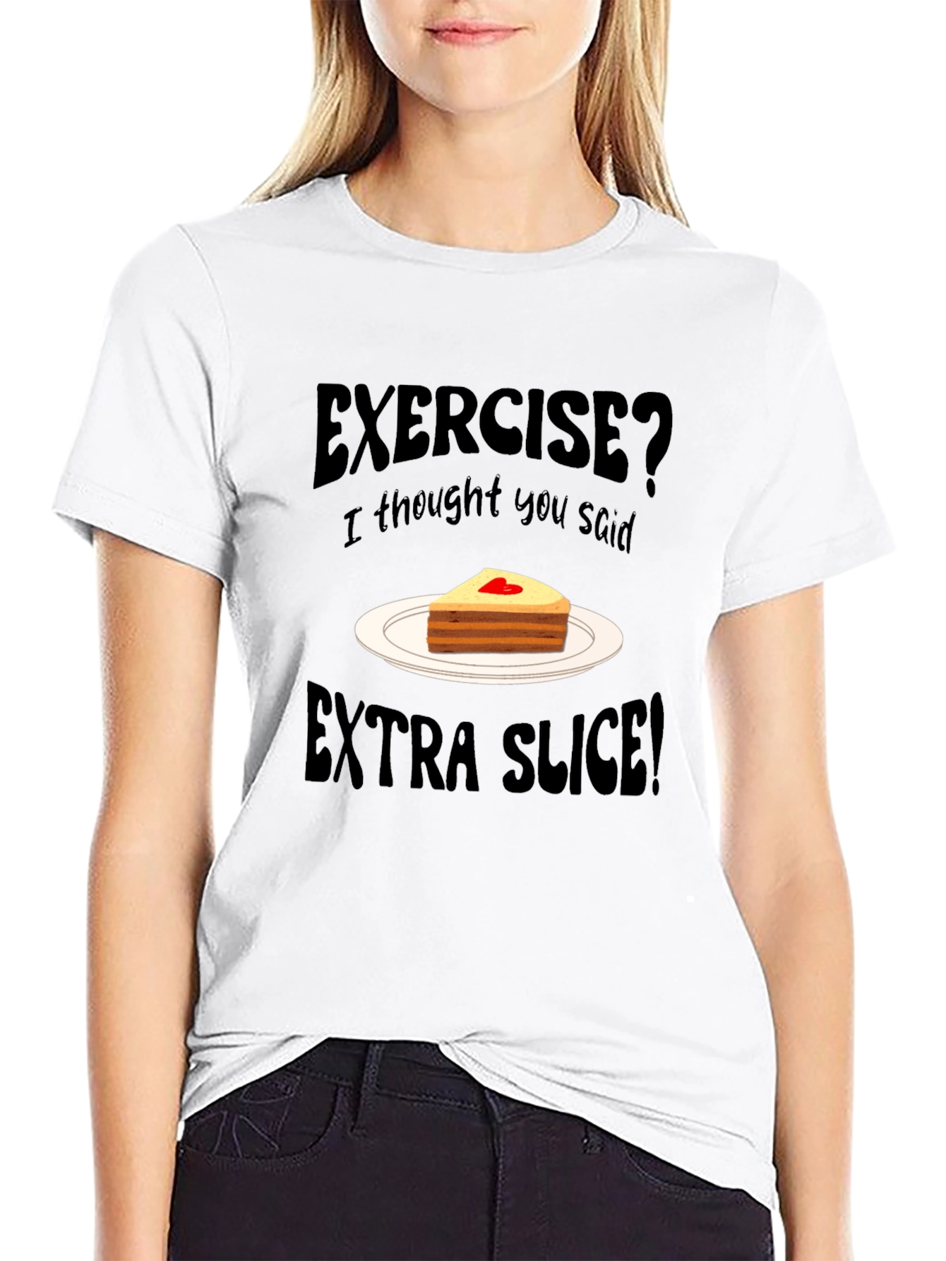 Exercise? Extra Slice! Black Novelty T-Shirt