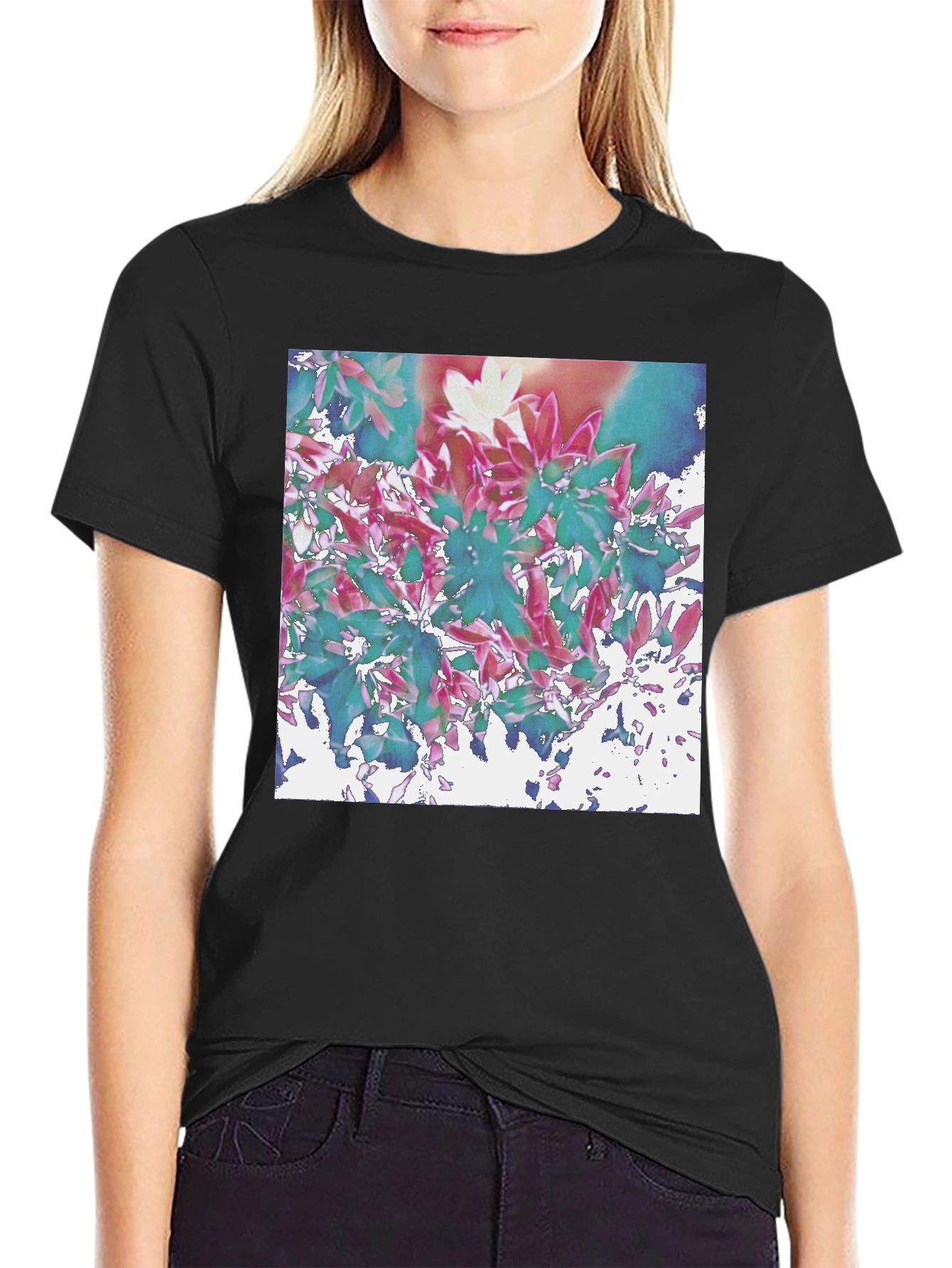 Abstract Floral Print Black T-Shirt