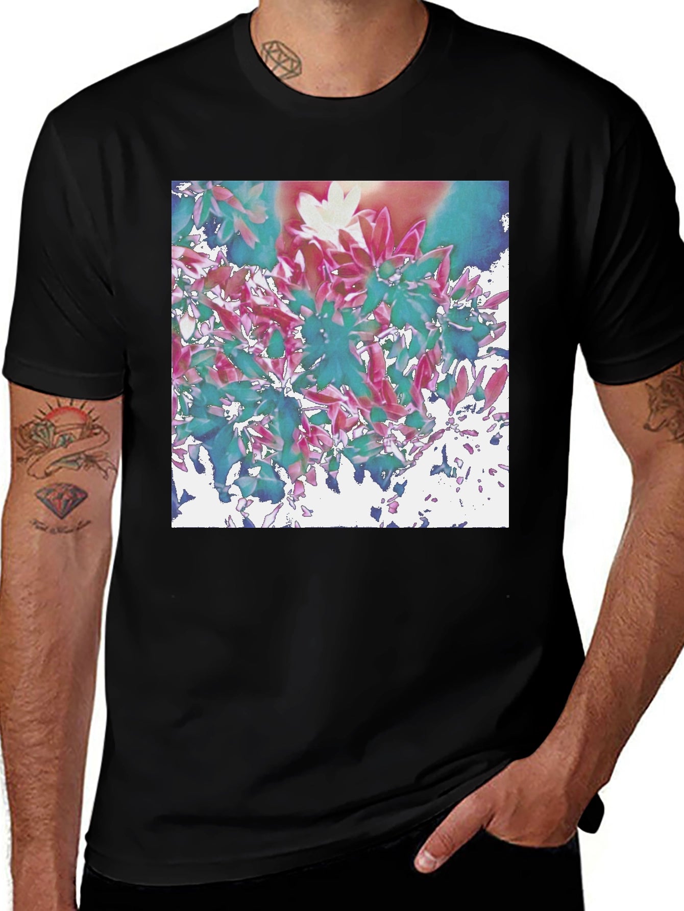 Abstract Floral Print Black T-Shirt