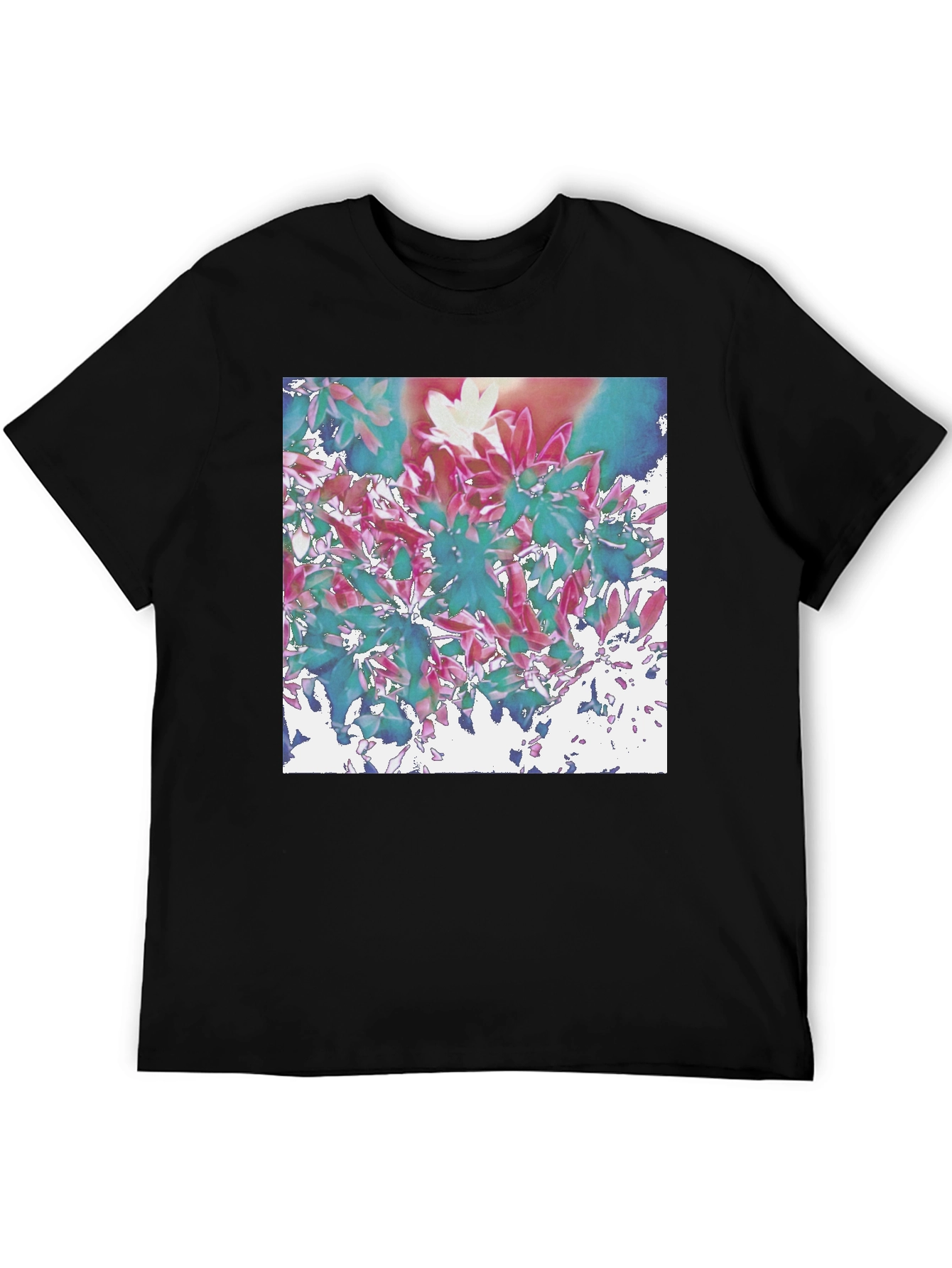 Abstract Floral Print Black T-Shirt