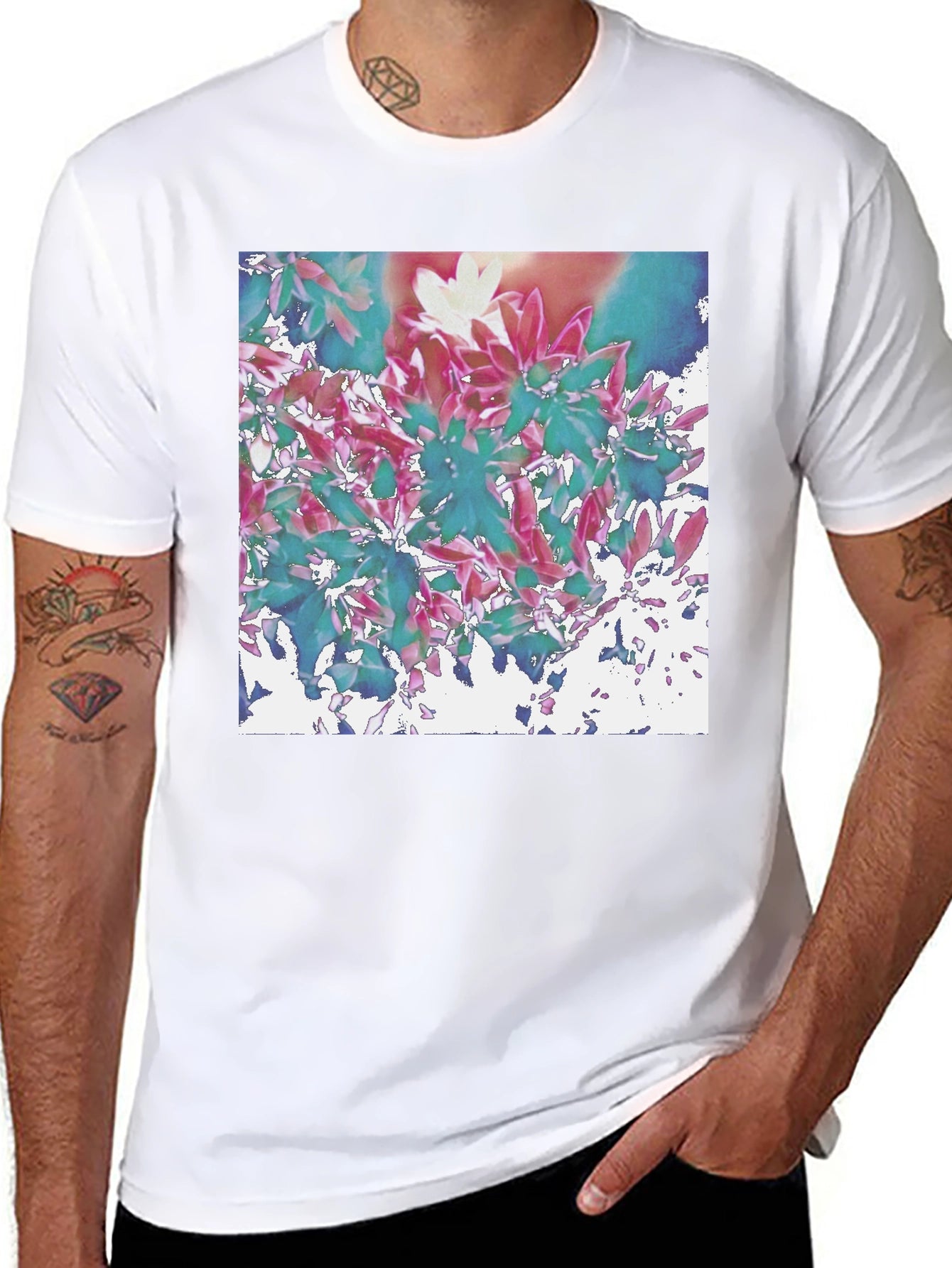 Abstract Floral Print Black T-Shirt