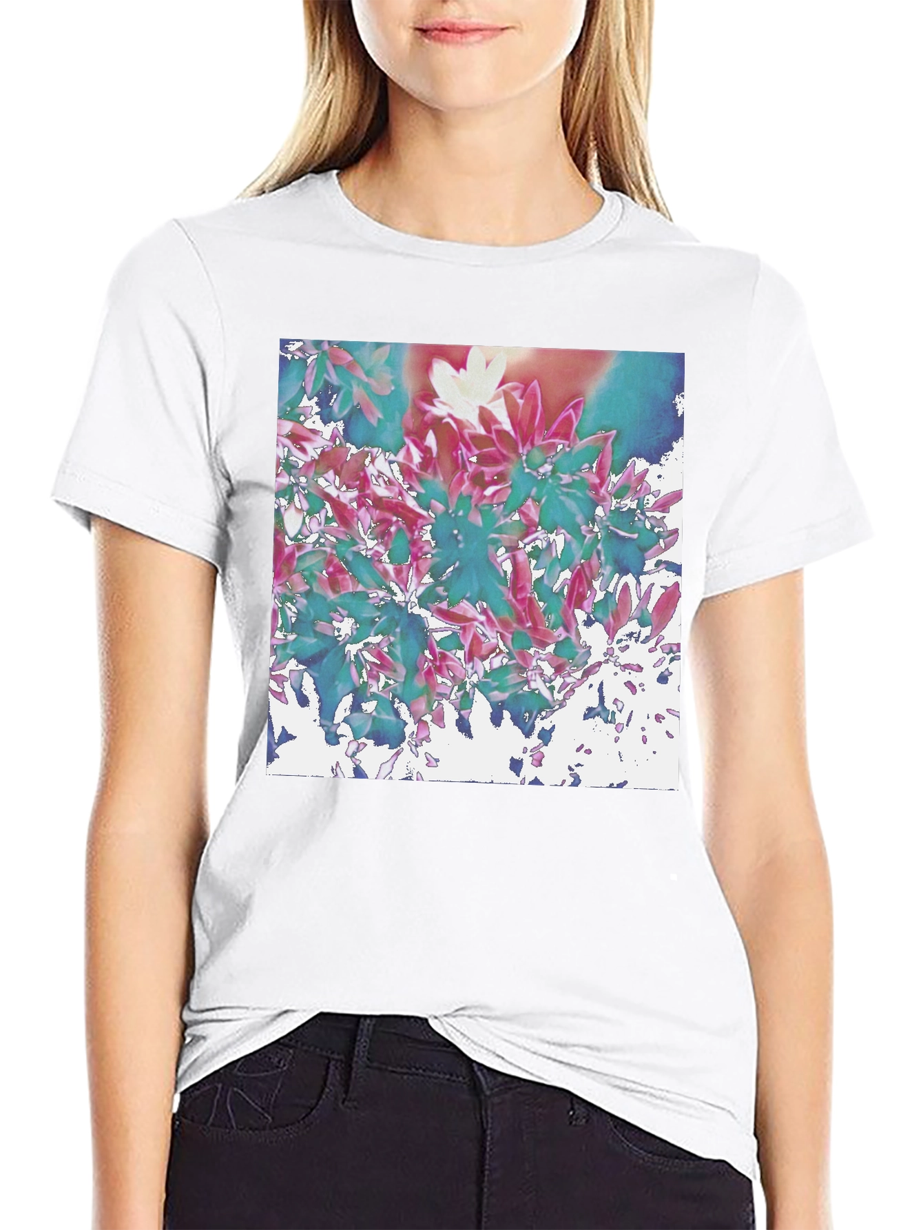 Abstract Floral Print Black T-Shirt