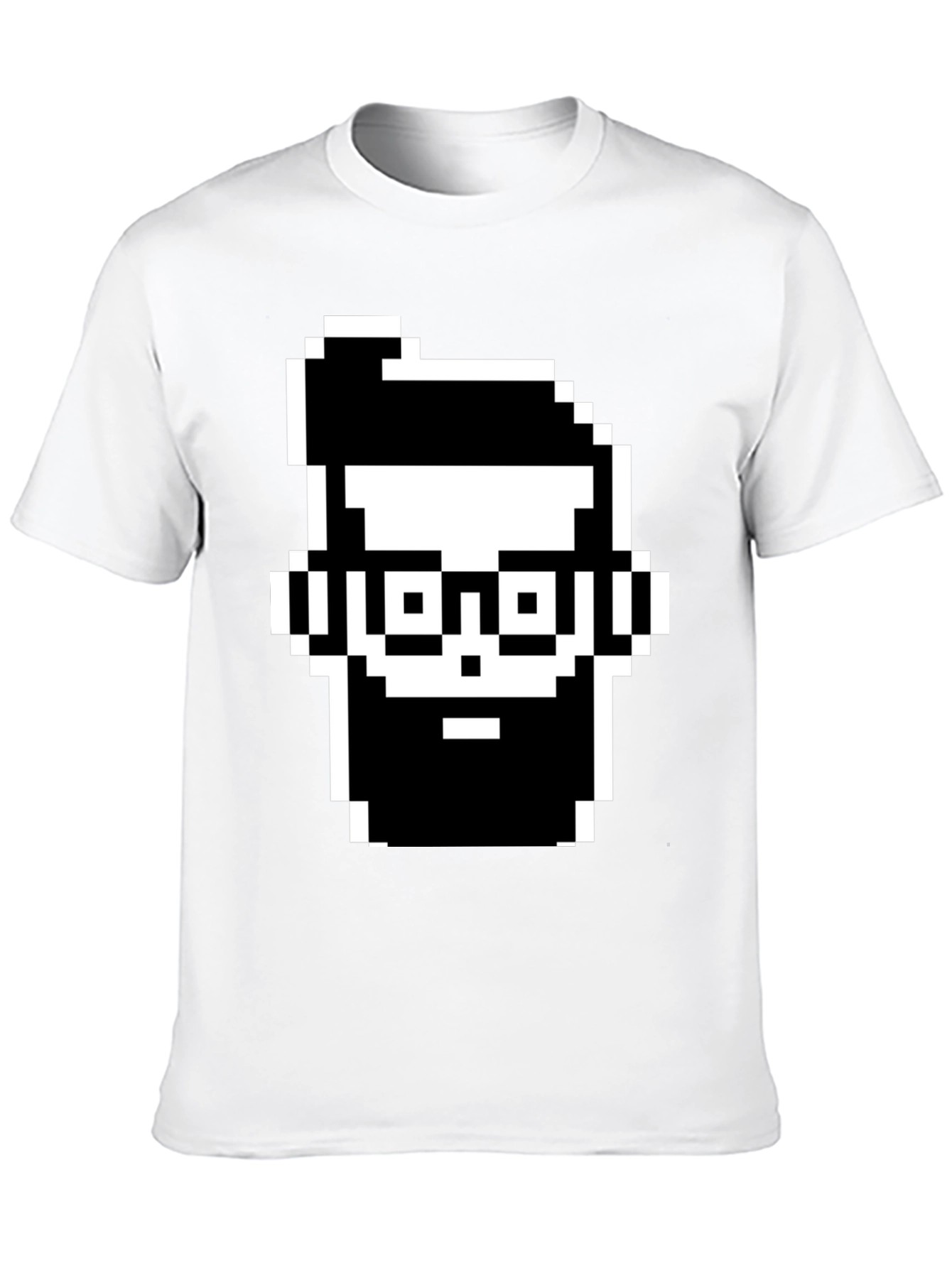 Pixel Art Bearded Man Black T-Shirt