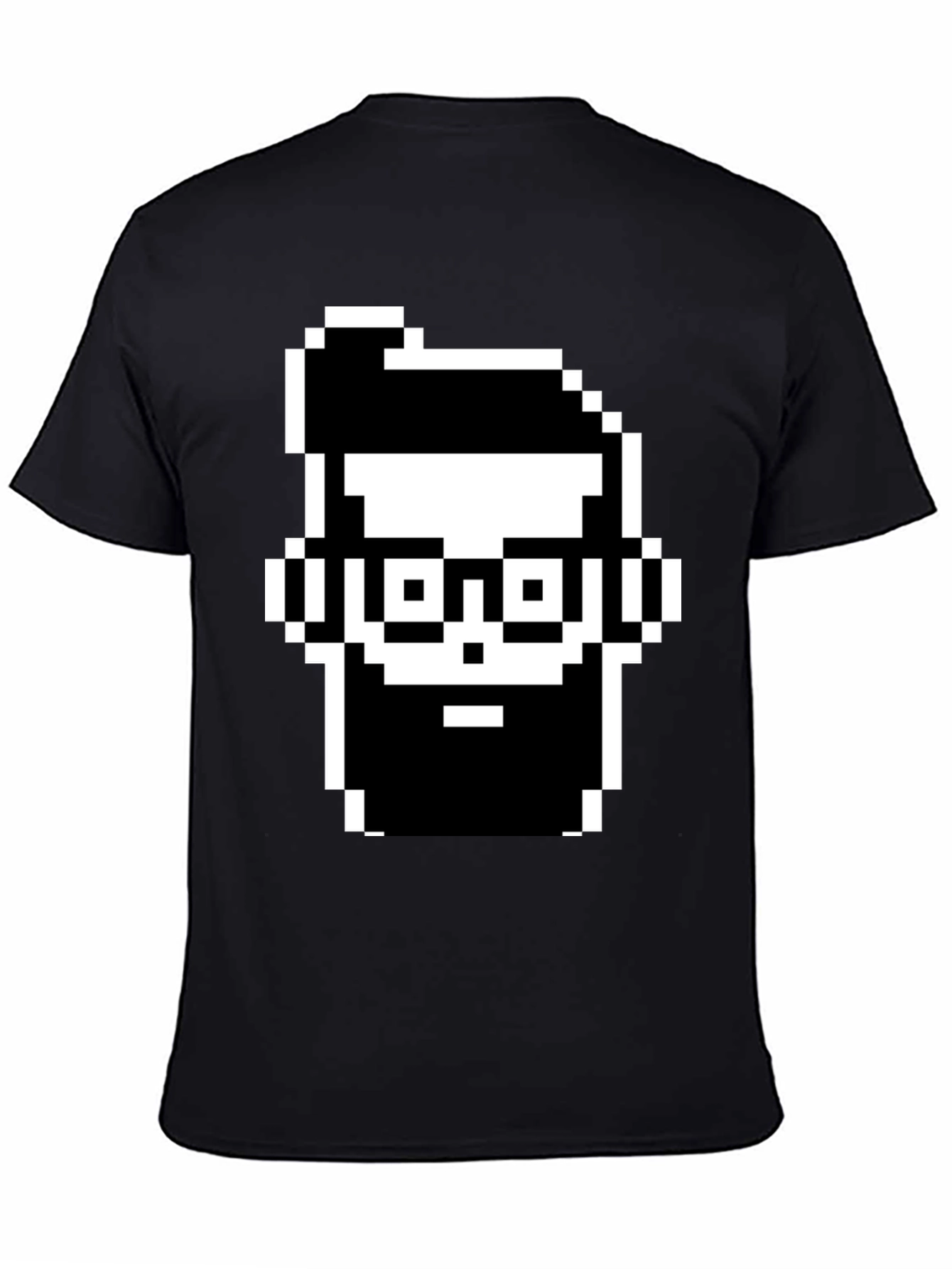 Pixel Art Bearded Man Black T-Shirt